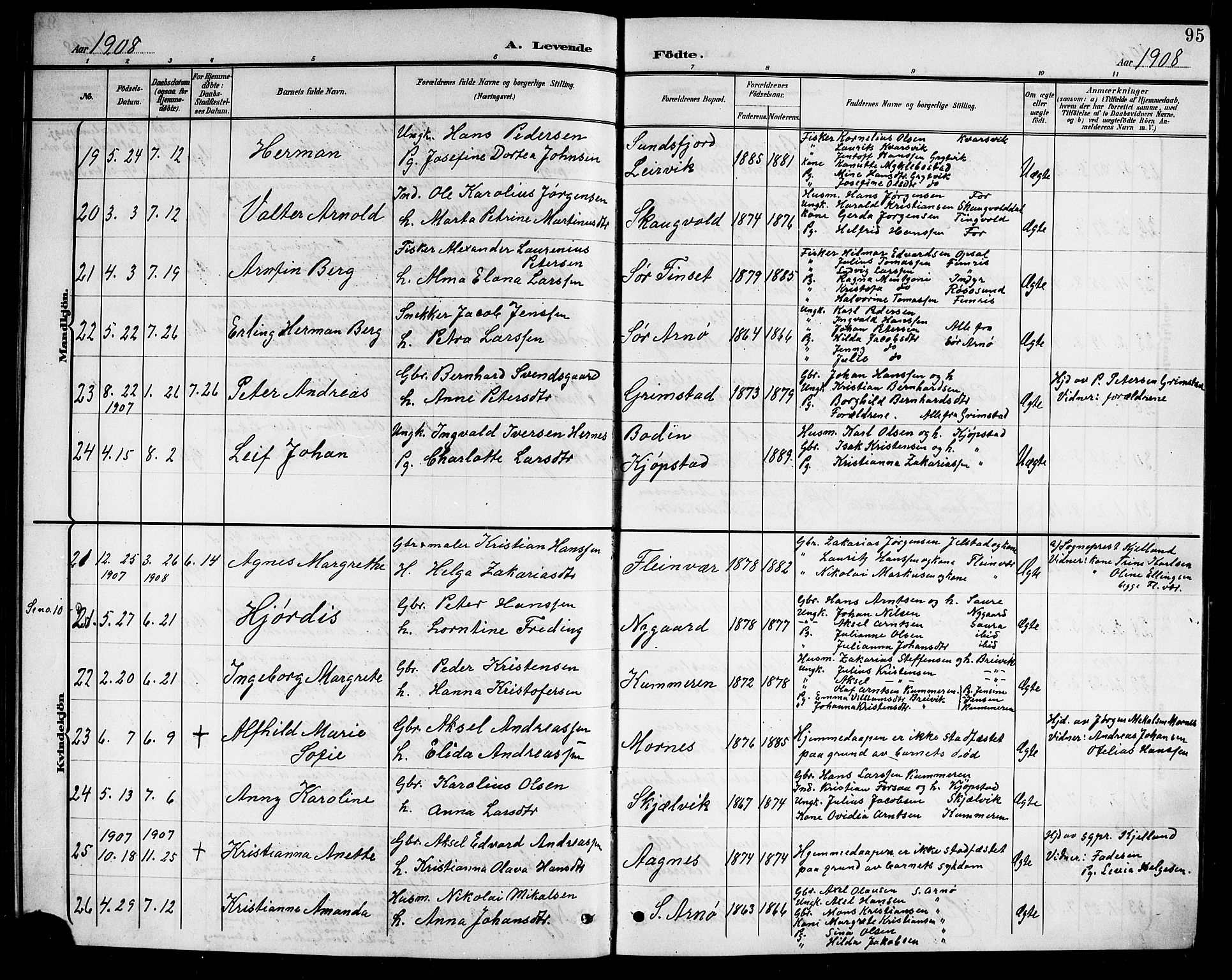 Ministerialprotokoller, klokkerbøker og fødselsregistre - Nordland, AV/SAT-A-1459/805/L0109: Klokkerbok nr. 805C05, 1900-1911, s. 95