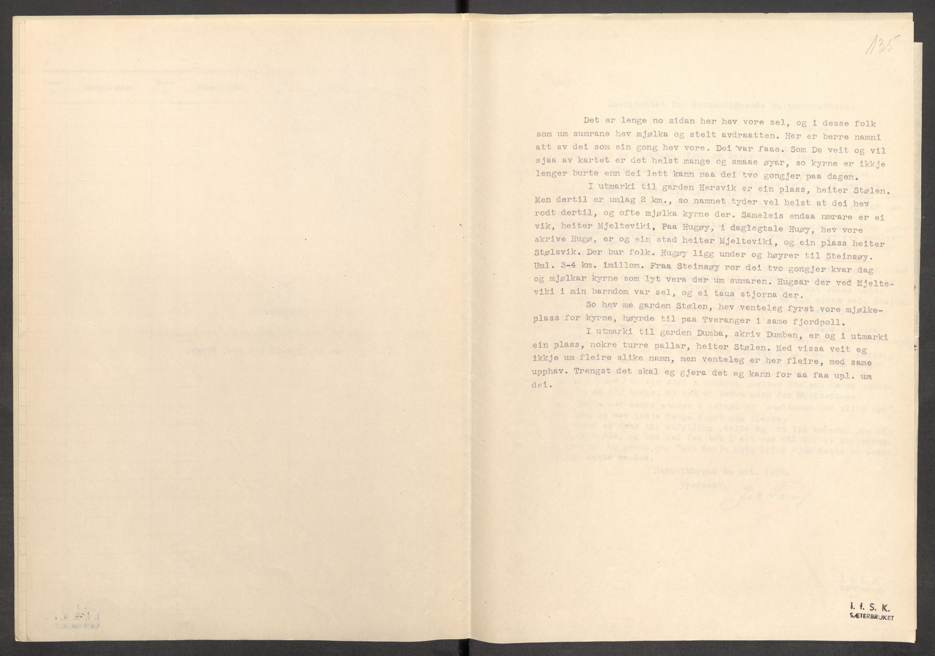 Instituttet for sammenlignende kulturforskning, AV/RA-PA-0424/F/Fc/L0011/0002: Eske B11: / Sogn og Fjordane (perm XXIX), 1934-1937, s. 135