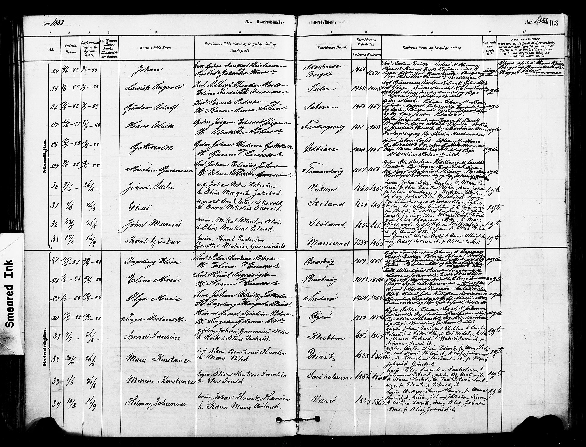 Ministerialprotokoller, klokkerbøker og fødselsregistre - Sør-Trøndelag, AV/SAT-A-1456/640/L0578: Ministerialbok nr. 640A03, 1879-1889, s. 93
