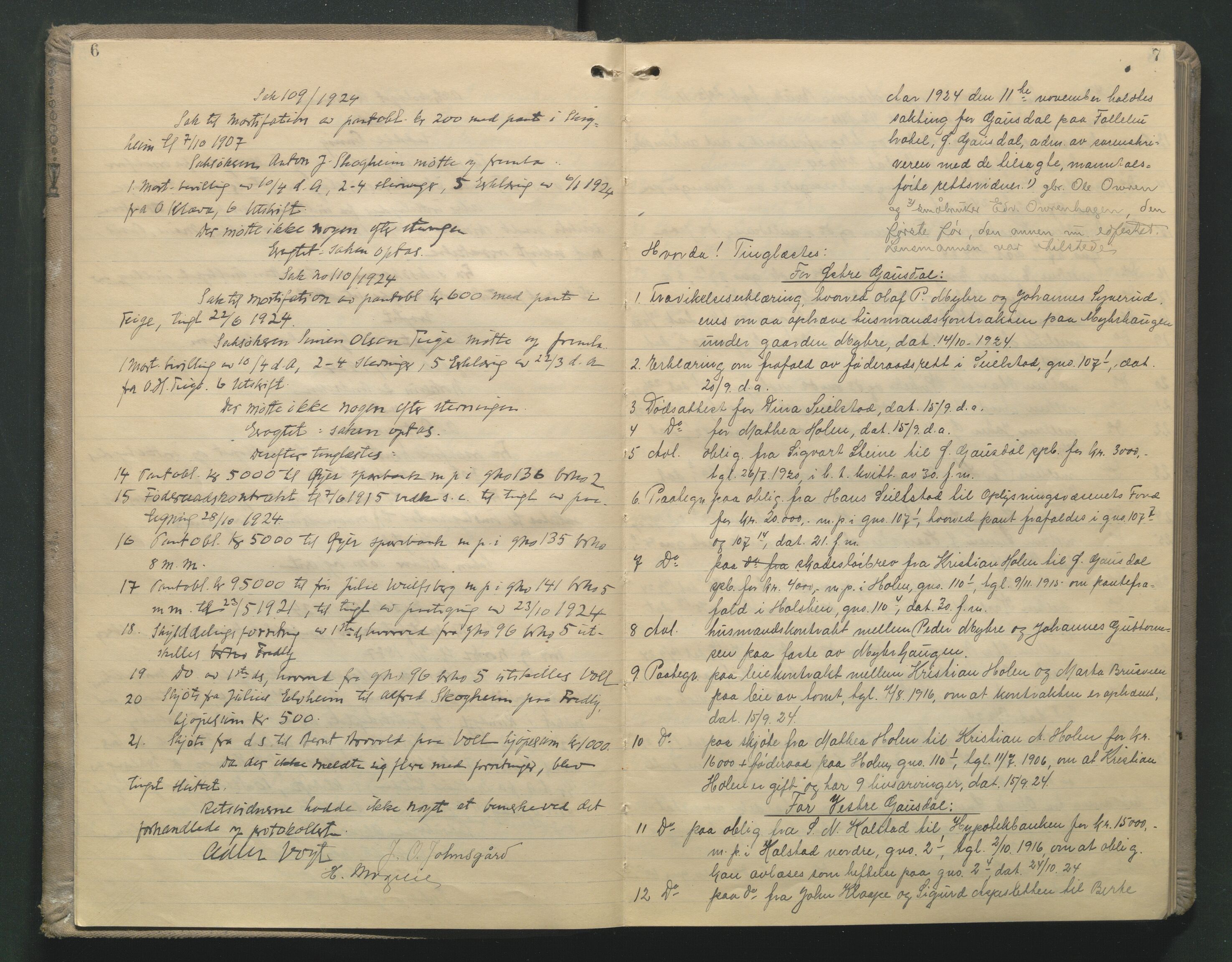 Sør-Gudbrandsdal tingrett, AV/SAH-TING-004/G/Gb/Gba/L0037: Tingbok, 1924-1926, s. 6-7