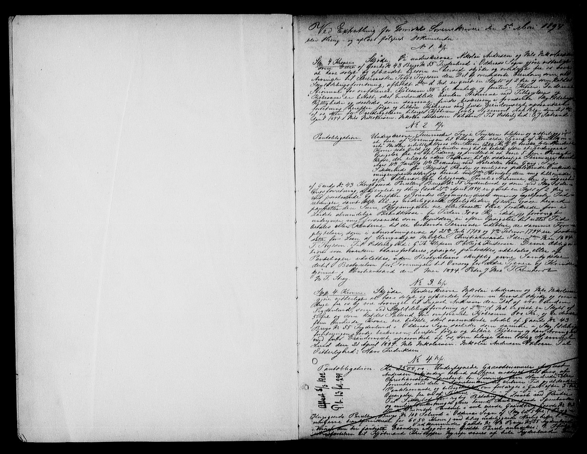 Torridal sorenskriveri, AV/SAK-1221-0012/G/Gb/Gba/L0012: Pantebok nr. 11, 1894-1898, s. 1
