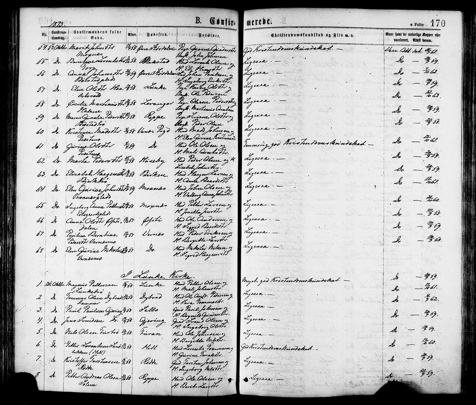 Ministerialprotokoller, klokkerbøker og fødselsregistre - Nord-Trøndelag, SAT/A-1458/709/L0076: Ministerialbok nr. 709A16, 1871-1879, s. 170