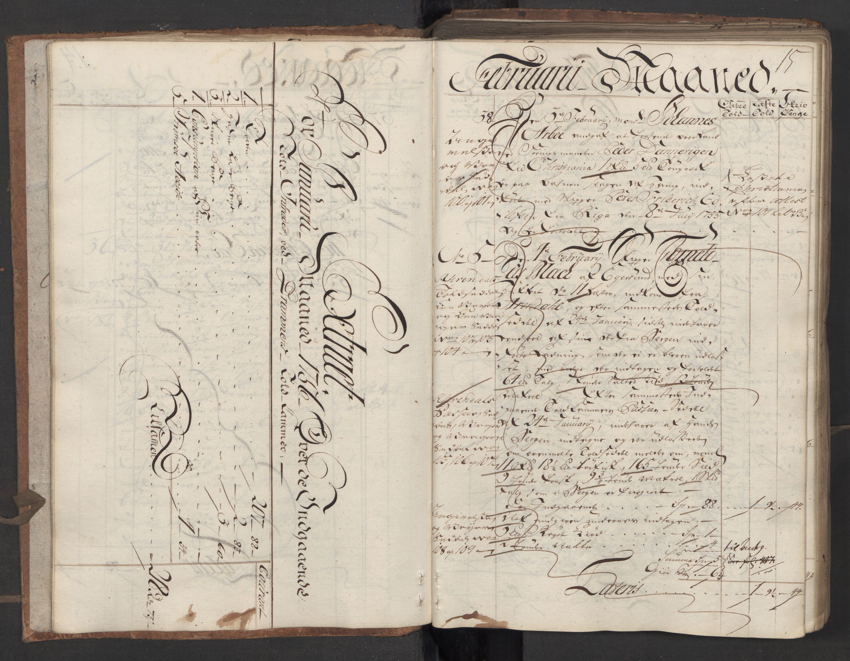 Generaltollkammeret, tollregnskaper, AV/RA-EA-5490/R08/L0034/0001: Tollregnskaper Drammen / Inngående hovedtollbok, 1756, s. 14b-15a
