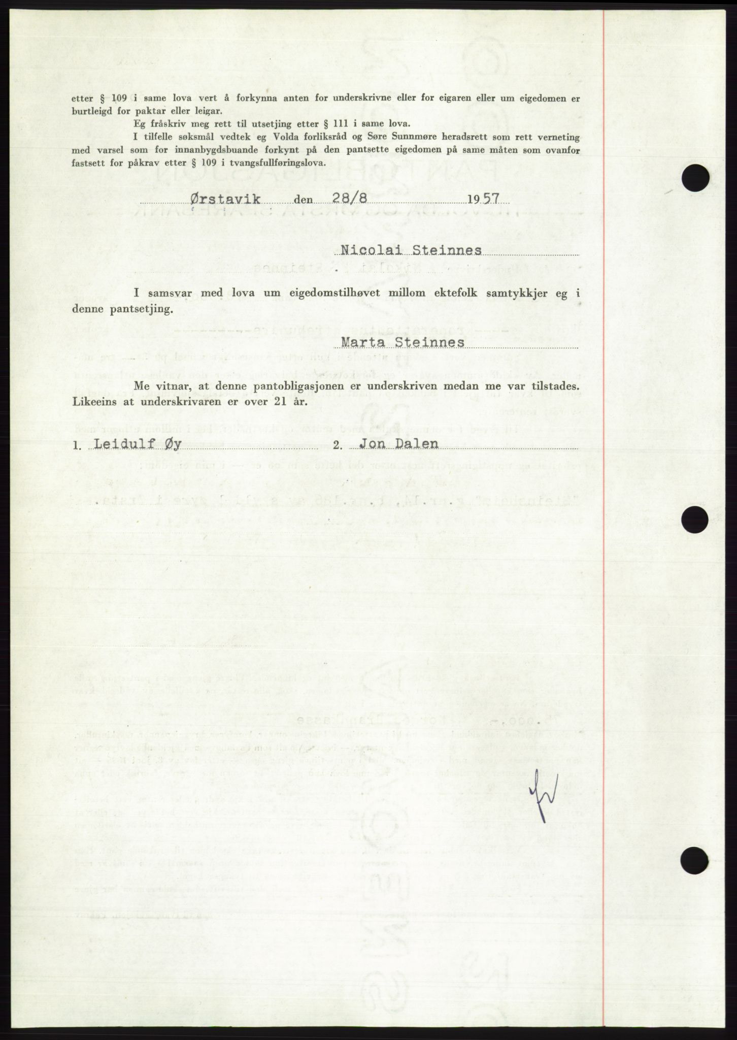 Søre Sunnmøre sorenskriveri, AV/SAT-A-4122/1/2/2C/L0130: Pantebok nr. 18B, 1957-1958, Dagboknr: 2019/1957