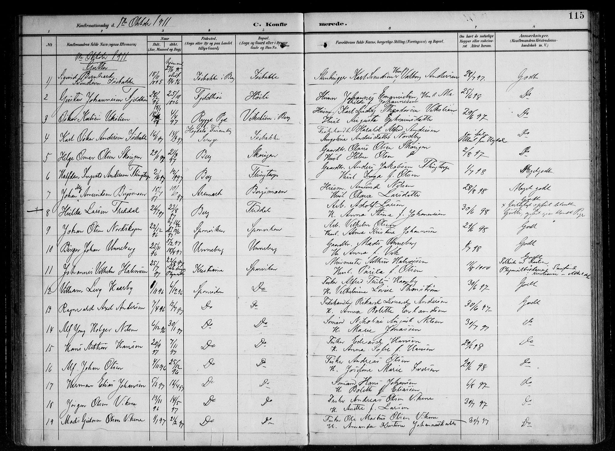 Berg prestekontor Kirkebøker, AV/SAO-A-10902/F/Fa/L0008: Ministerialbok nr. I 8, 1902-1920, s. 115