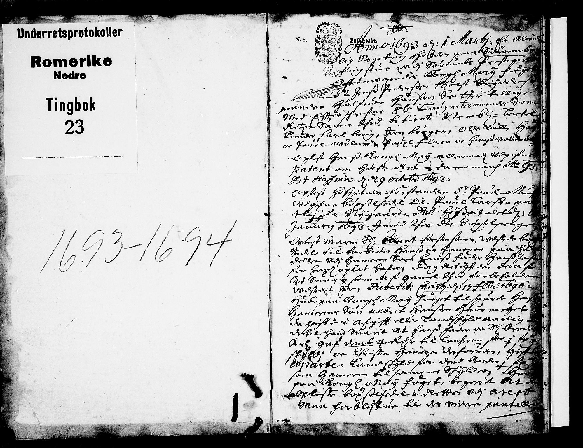 Nedre Romerike sorenskriveri, SAO/A-10469/F/Fb/L0023: Tingbok, 1693-1694, s. 0b-1a