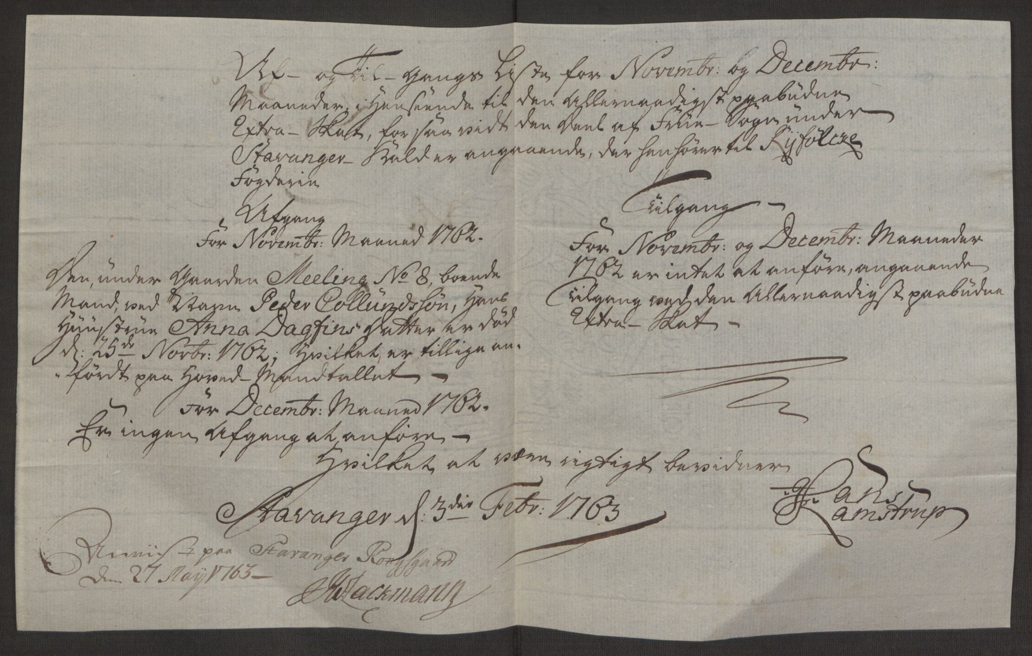 Rentekammeret inntil 1814, Reviderte regnskaper, Hovedkasseregnskaper, AV/RA-EA-4065/Rf/L0072b: Ekstraskatteregnskap, 1762, s. 473