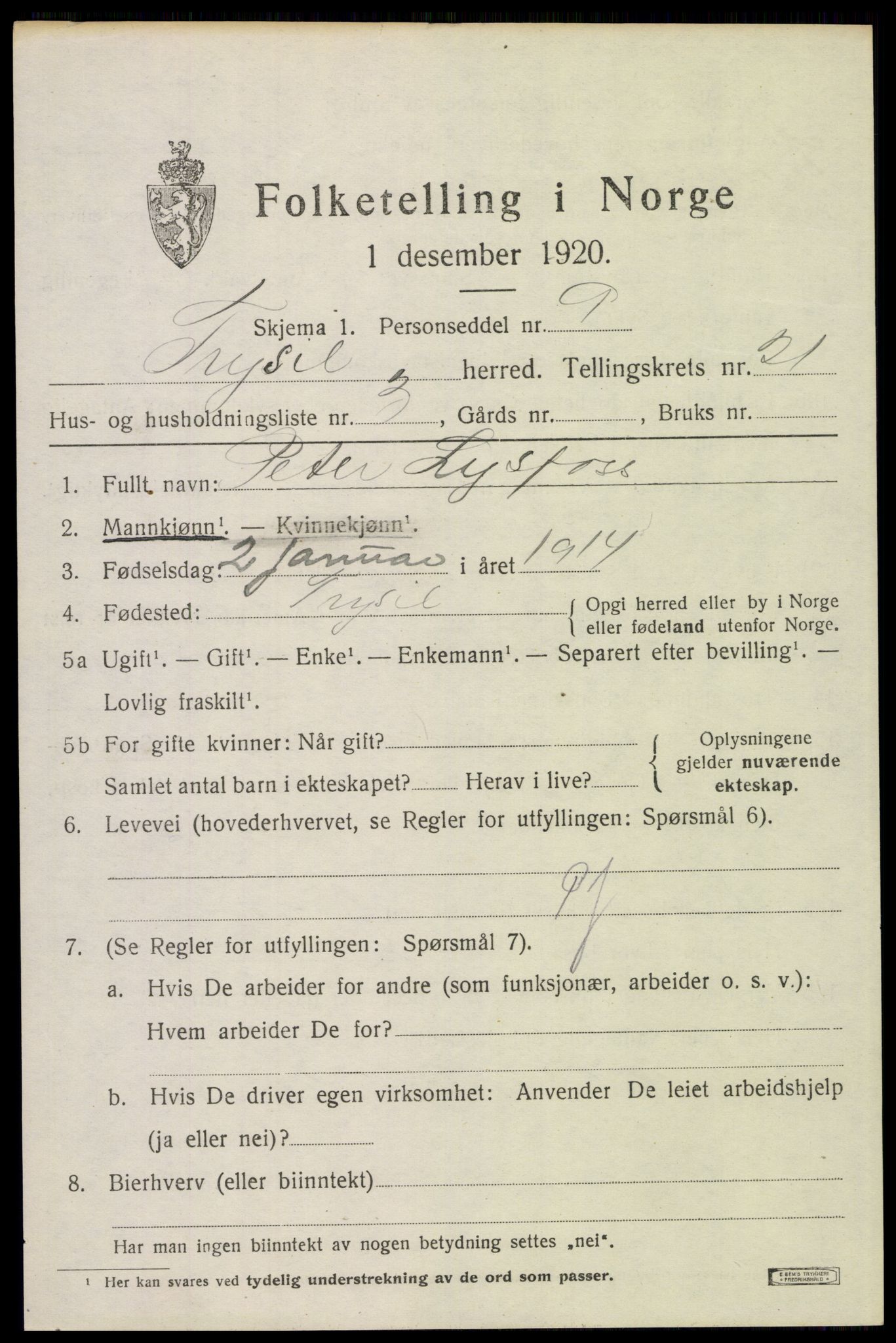 SAH, Folketelling 1920 for 0428 Trysil herred, 1920, s. 13786