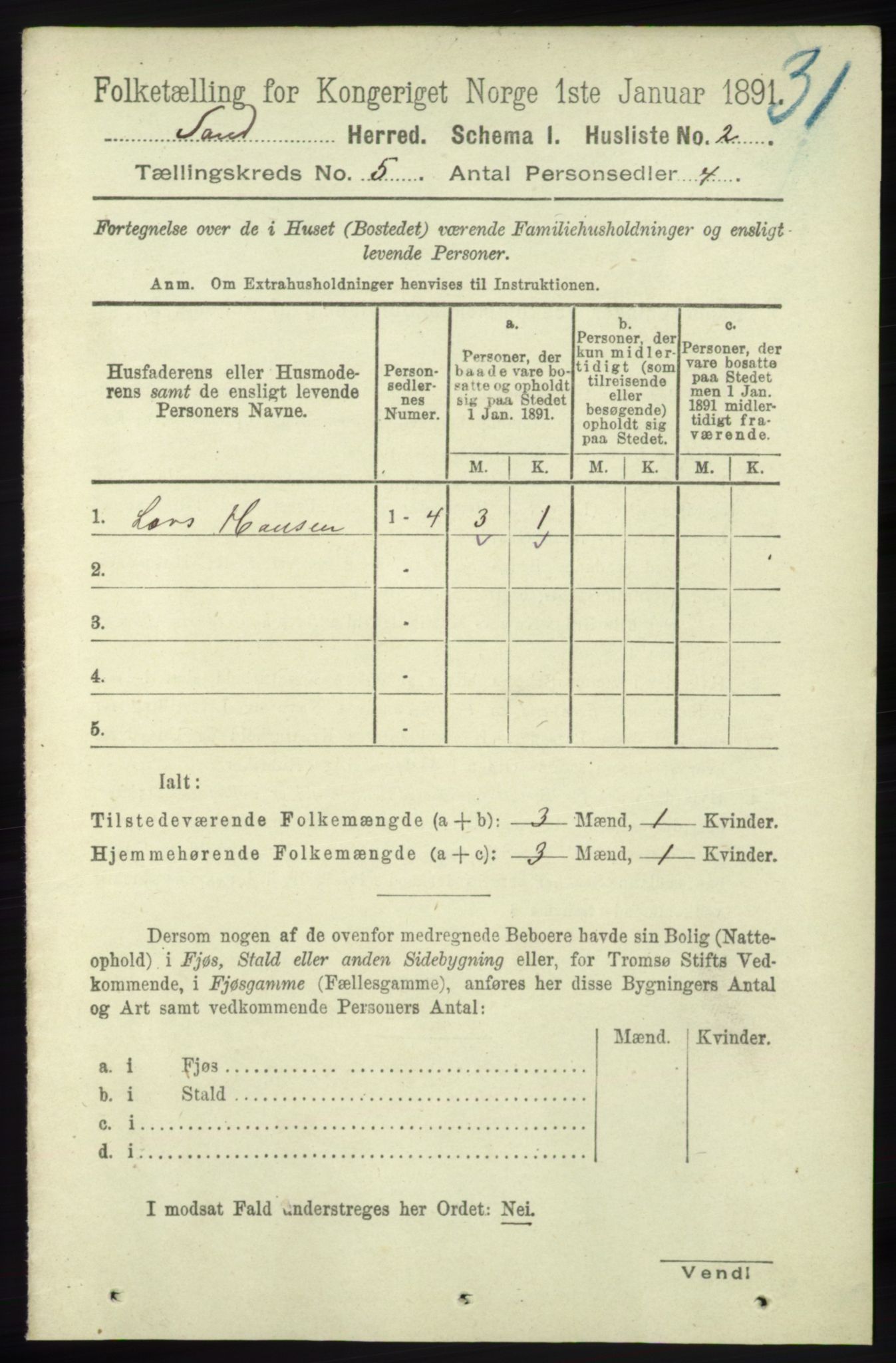 RA, Folketelling 1891 for 1136 Sand herred, 1891, s. 1486