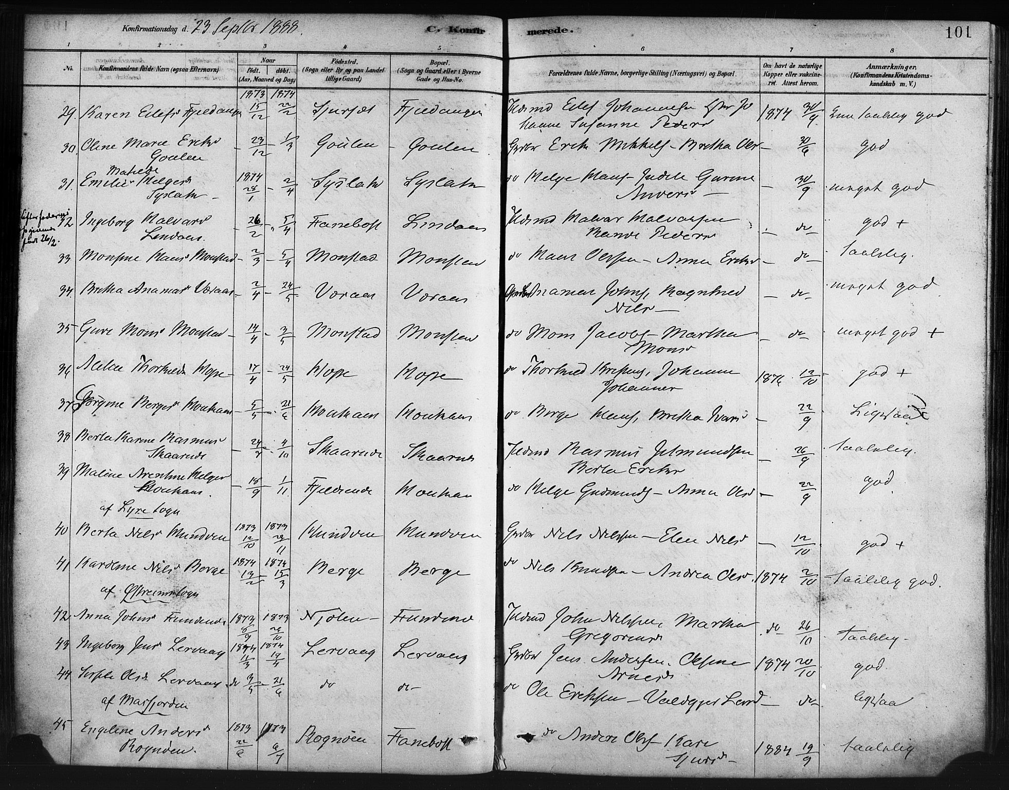 Lindås Sokneprestembete, AV/SAB-A-76701/H/Haa/Haaa/L0019: Ministerialbok nr. A 19, 1878-1912, s. 101