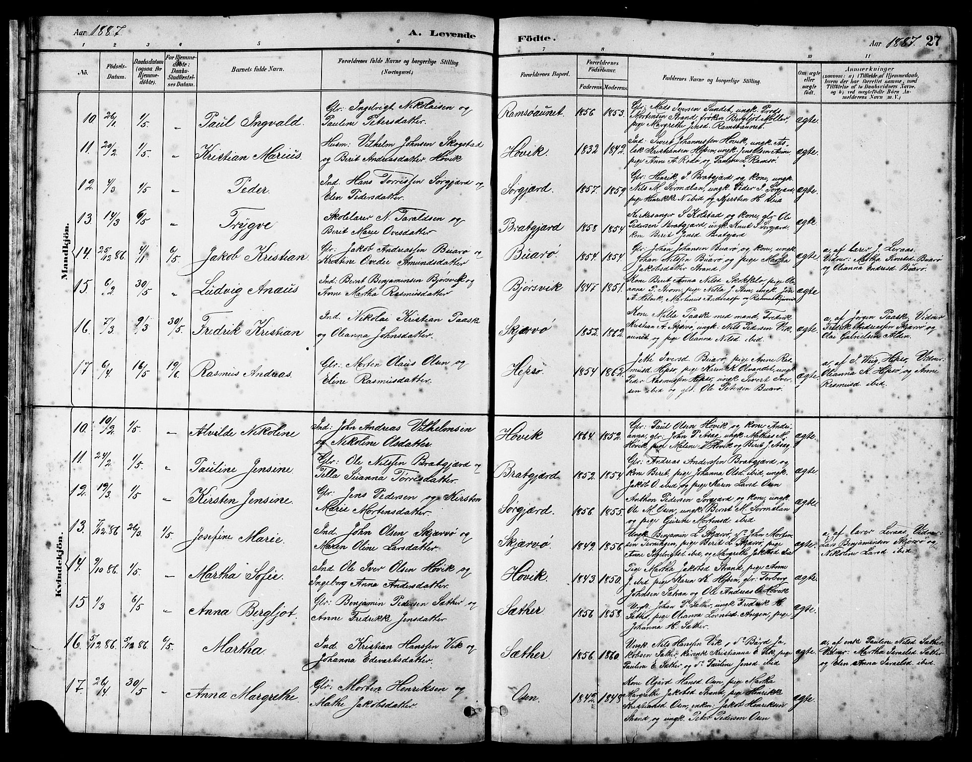 Ministerialprotokoller, klokkerbøker og fødselsregistre - Sør-Trøndelag, AV/SAT-A-1456/658/L0726: Klokkerbok nr. 658C02, 1883-1908, s. 27