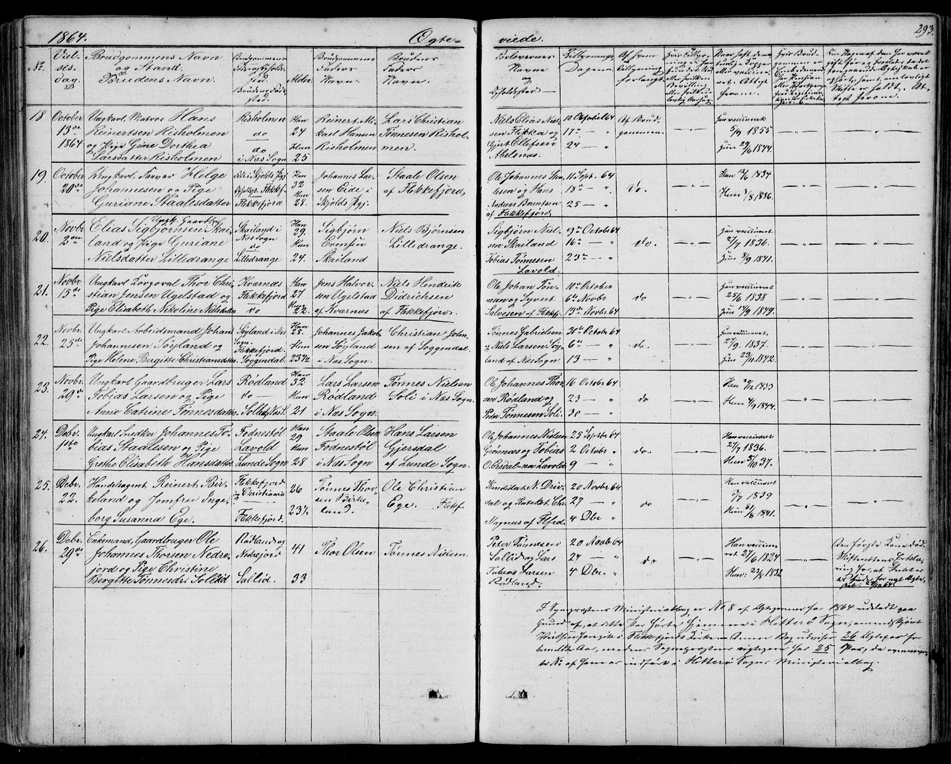 Flekkefjord sokneprestkontor, AV/SAK-1111-0012/F/Fb/Fbc/L0005: Klokkerbok nr. B 5, 1846-1866, s. 293