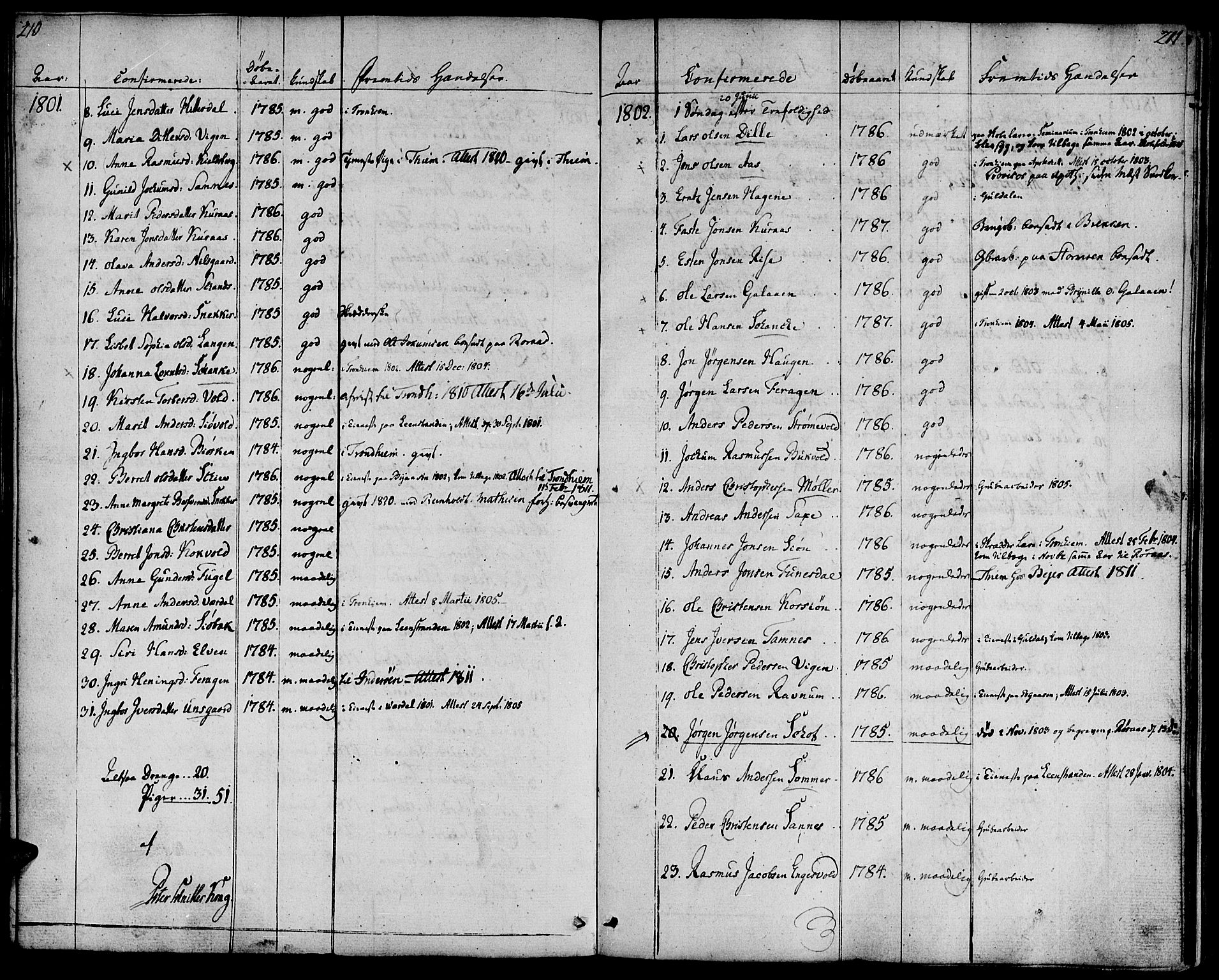 Ministerialprotokoller, klokkerbøker og fødselsregistre - Sør-Trøndelag, AV/SAT-A-1456/681/L0927: Ministerialbok nr. 681A05, 1798-1808, s. 210-211