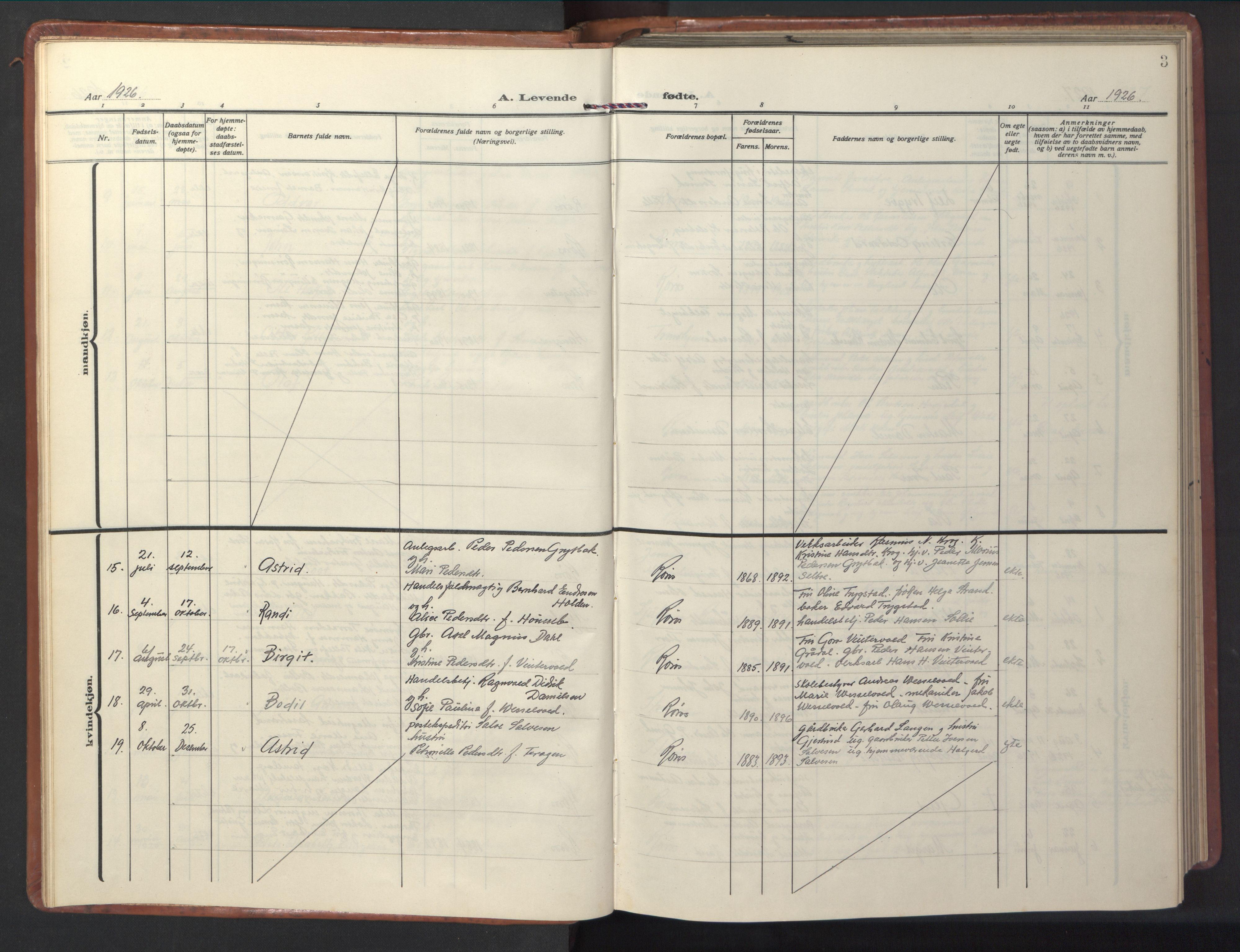 Ministerialprotokoller, klokkerbøker og fødselsregistre - Sør-Trøndelag, AV/SAT-A-1456/681/L0943: Klokkerbok nr. 681C07, 1926-1954, s. 3
