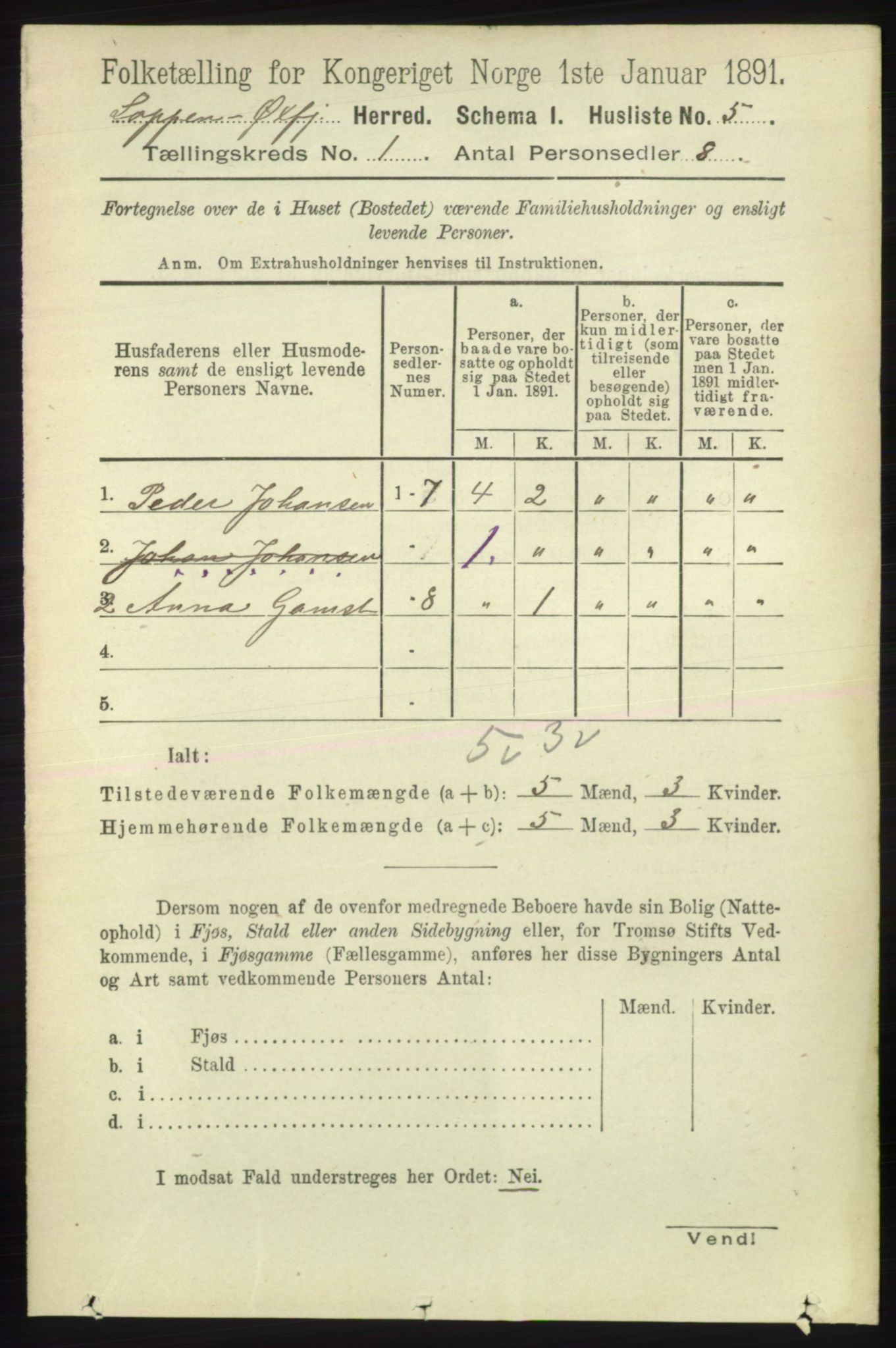 RA, Folketelling 1891 for 2014 Loppa herred, 1891, s. 21