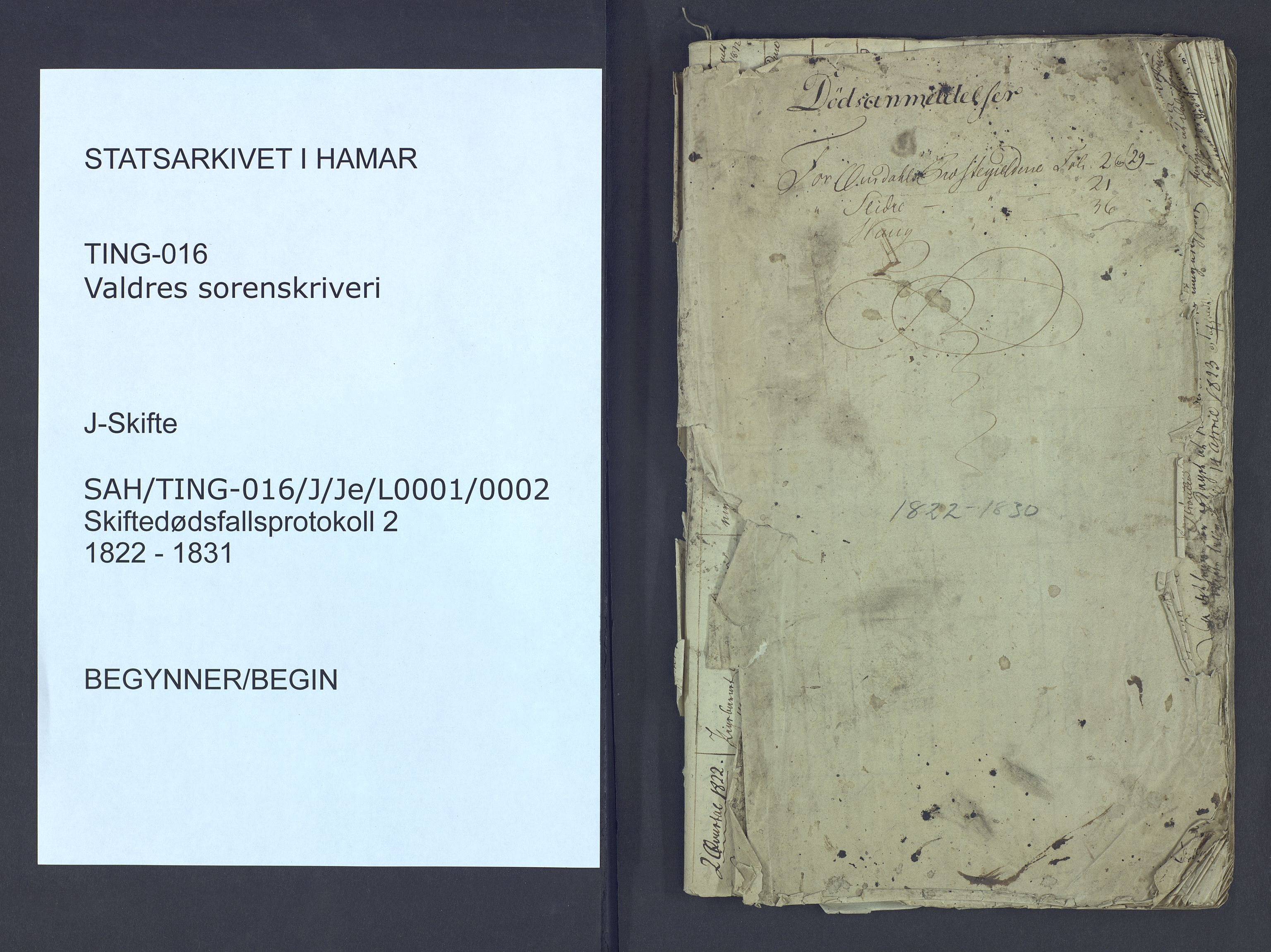 Valdres sorenskriveri, SAH/TING-016/J/Je/L0001/0002: Dødsfallsprotokoller / Dødsfallsprotokoll, 1822-1831