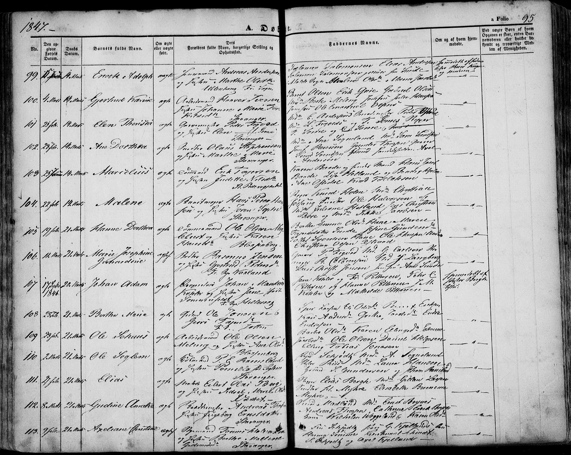 Domkirken sokneprestkontor, AV/SAST-A-101812/001/30/30BA/L0016: Ministerialbok nr. A 15, 1844-1854, s. 95