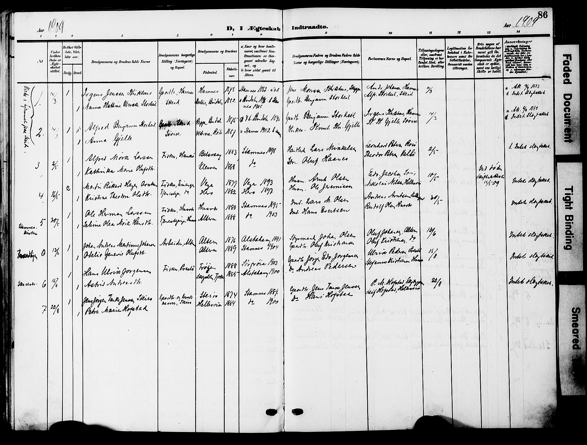 Ministerialprotokoller, klokkerbøker og fødselsregistre - Nordland, AV/SAT-A-1459/830/L0464: Klokkerbok nr. 830C06, 1906-1925, s. 86