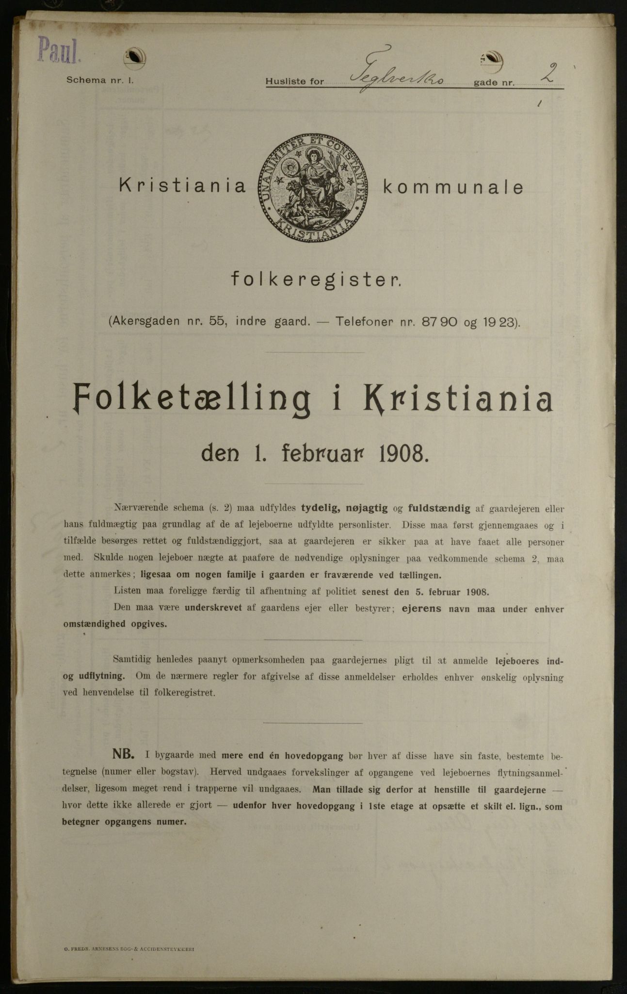 OBA, Kommunal folketelling 1.2.1908 for Kristiania kjøpstad, 1908, s. 96483