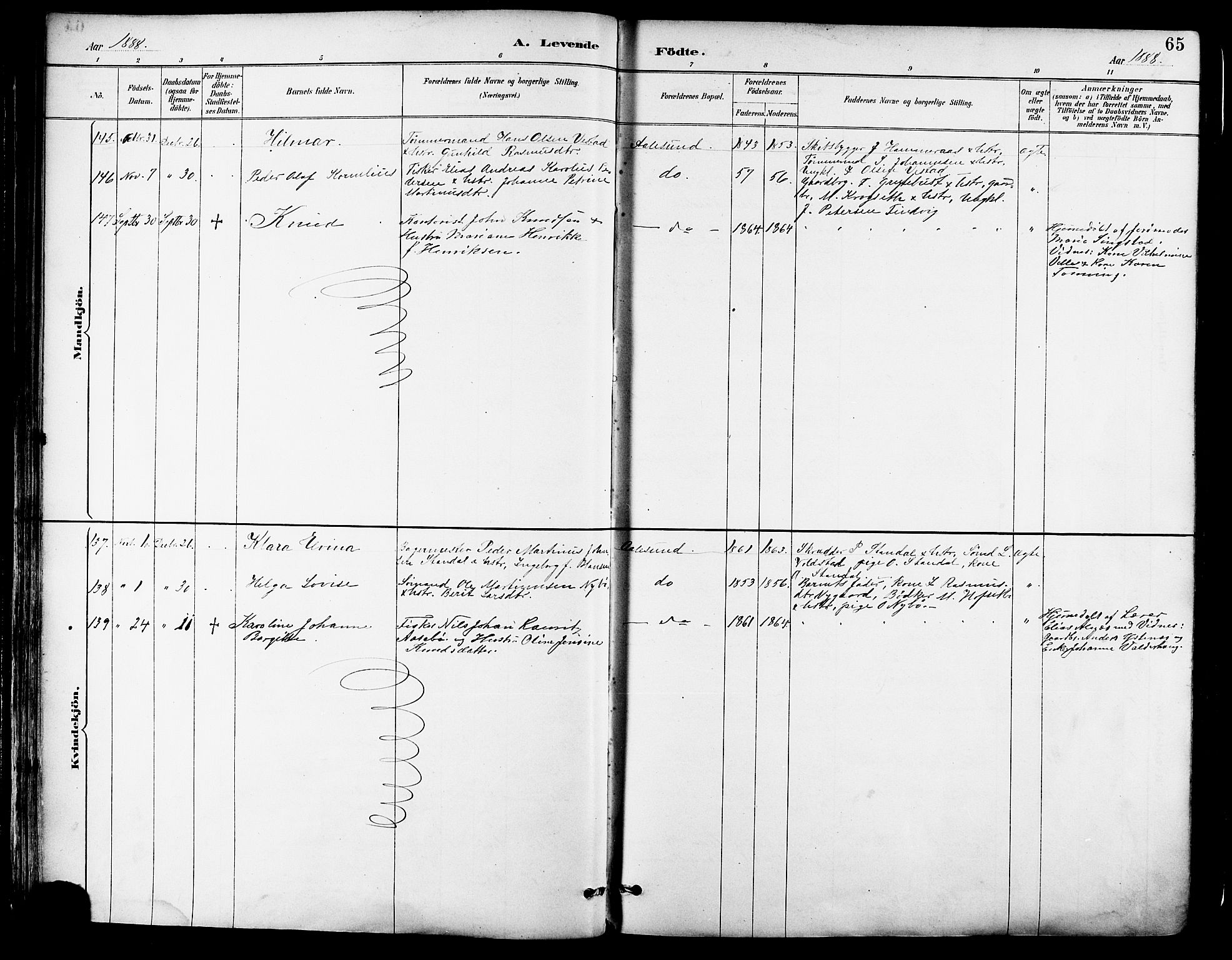 Ministerialprotokoller, klokkerbøker og fødselsregistre - Møre og Romsdal, SAT/A-1454/529/L0455: Ministerialbok nr. 529A05, 1885-1893, s. 65