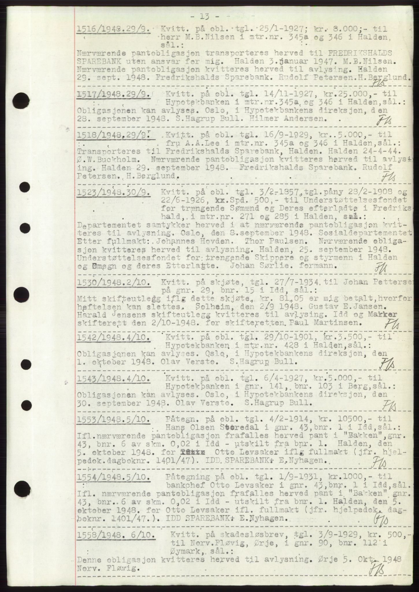 Idd og Marker sorenskriveri, AV/SAO-A-10283/G/Gb/Gbc/L0004: Pantebok nr. B10-15, 1946-1950, Dagboknr: 1516/1948