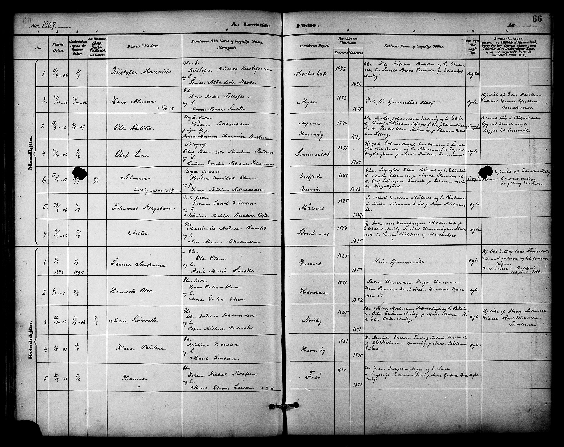 Balsfjord sokneprestembete, AV/SATØ-S-1303/G/Ga/L0003klokker: Klokkerbok nr. 3, 1887-1909, s. 66