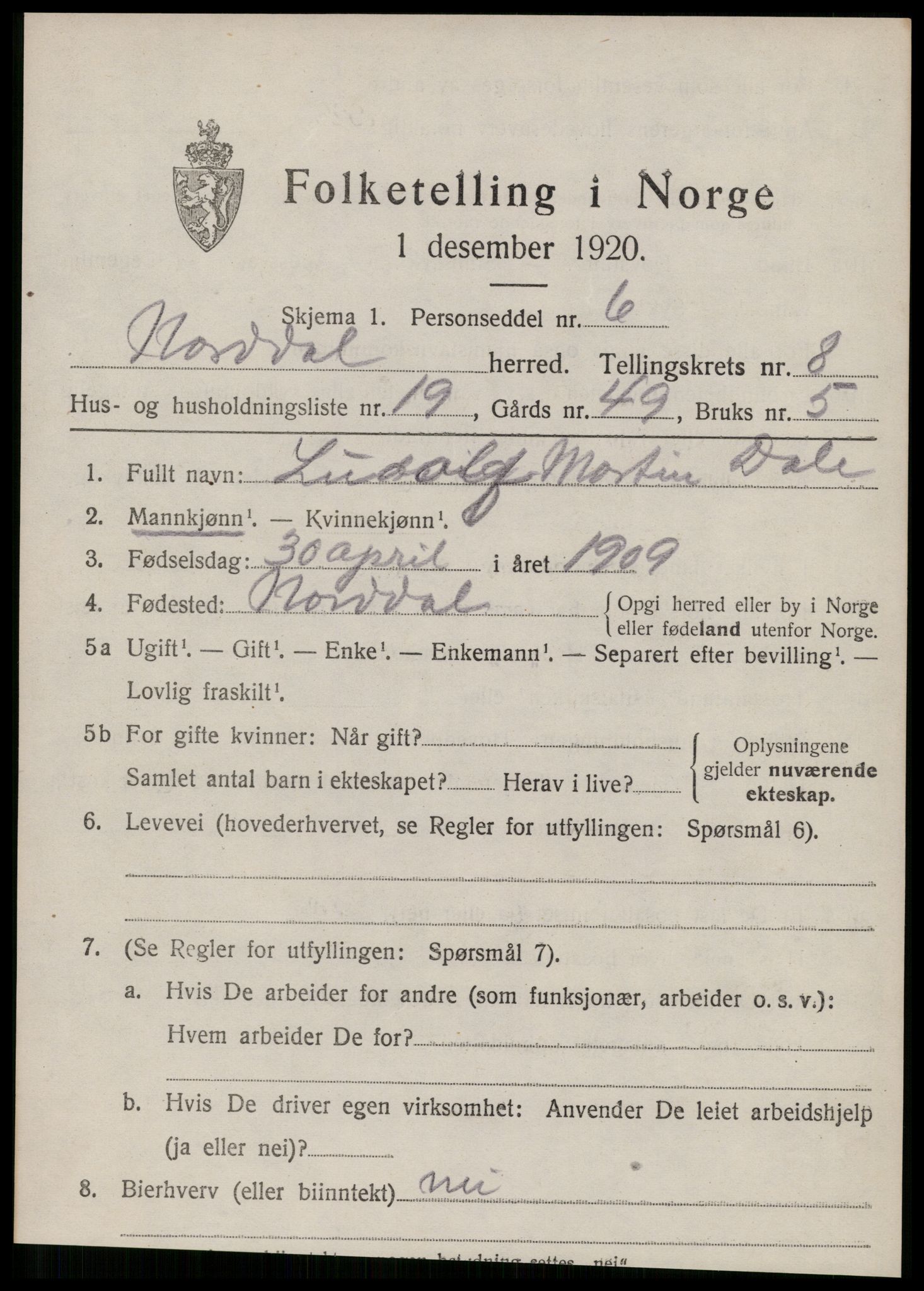 SAT, Folketelling 1920 for 1524 Norddal herred, 1920, s. 4229