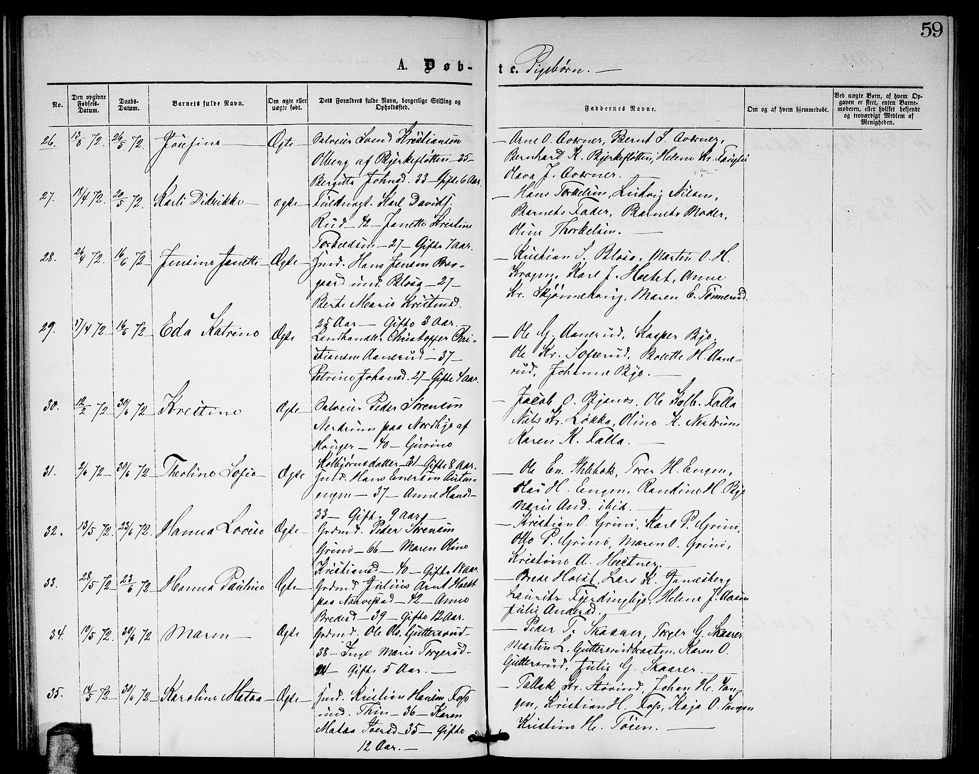 Fet prestekontor Kirkebøker, AV/SAO-A-10370a/G/Ga/L0004: Klokkerbok nr. I 4, 1868-1874, s. 59