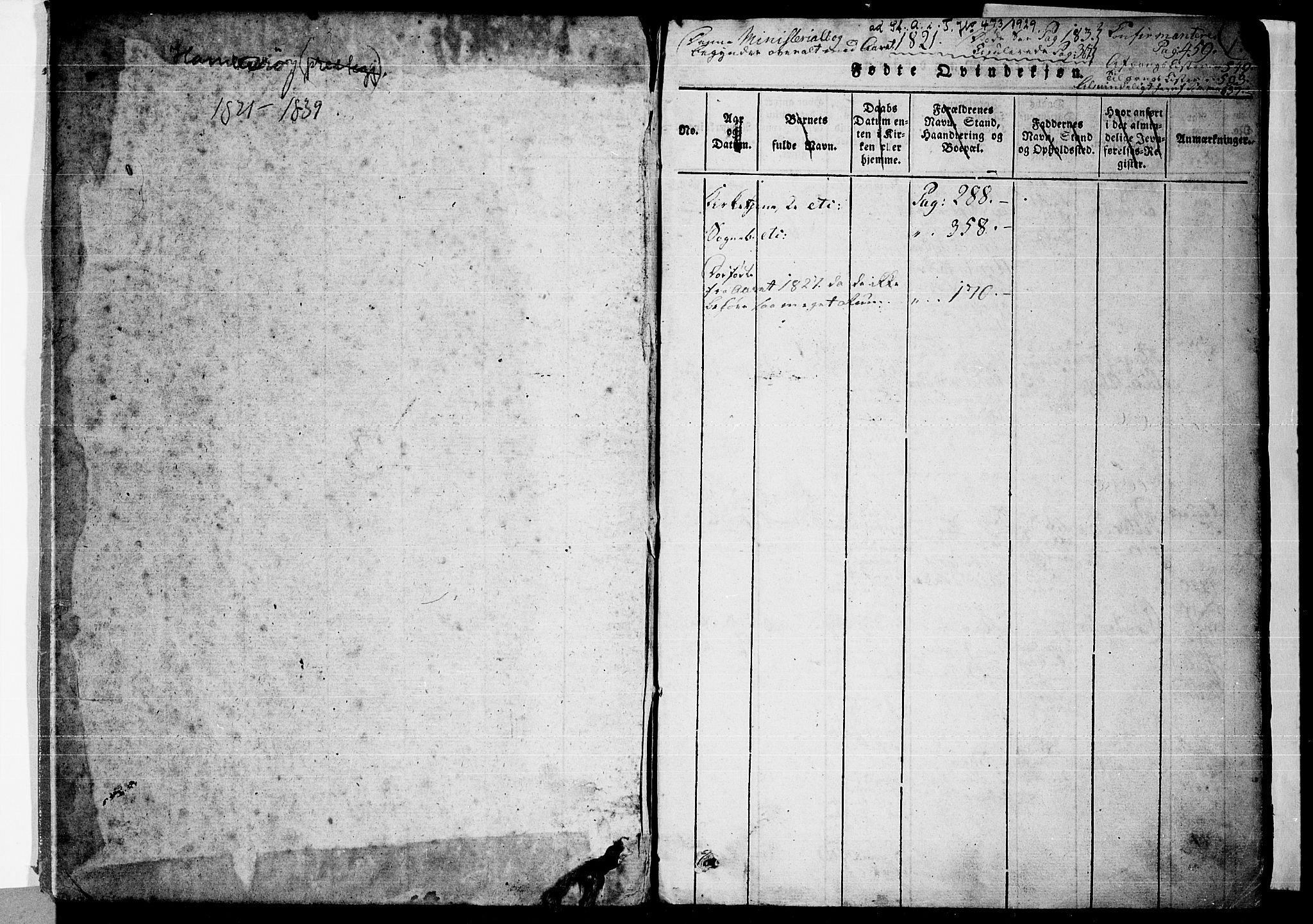 Ministerialprotokoller, klokkerbøker og fødselsregistre - Nordland, AV/SAT-A-1459/859/L0842: Ministerialbok nr. 859A02, 1821-1839, s. 0-1