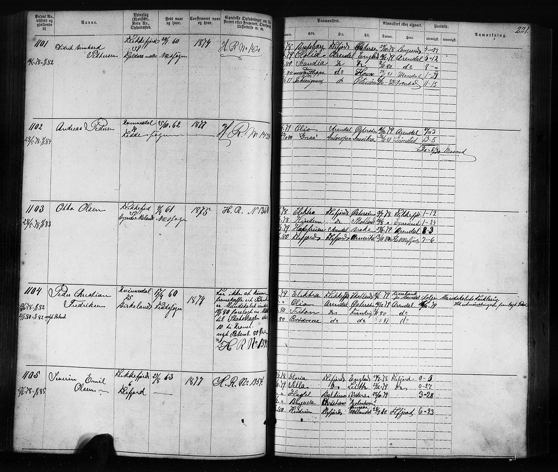 Flekkefjord mønstringskrets, SAK/2031-0018/F/Fa/L0005: Annotasjonsrulle nr 1-1915 med register, Æ-2, 1868-1896, s. 243