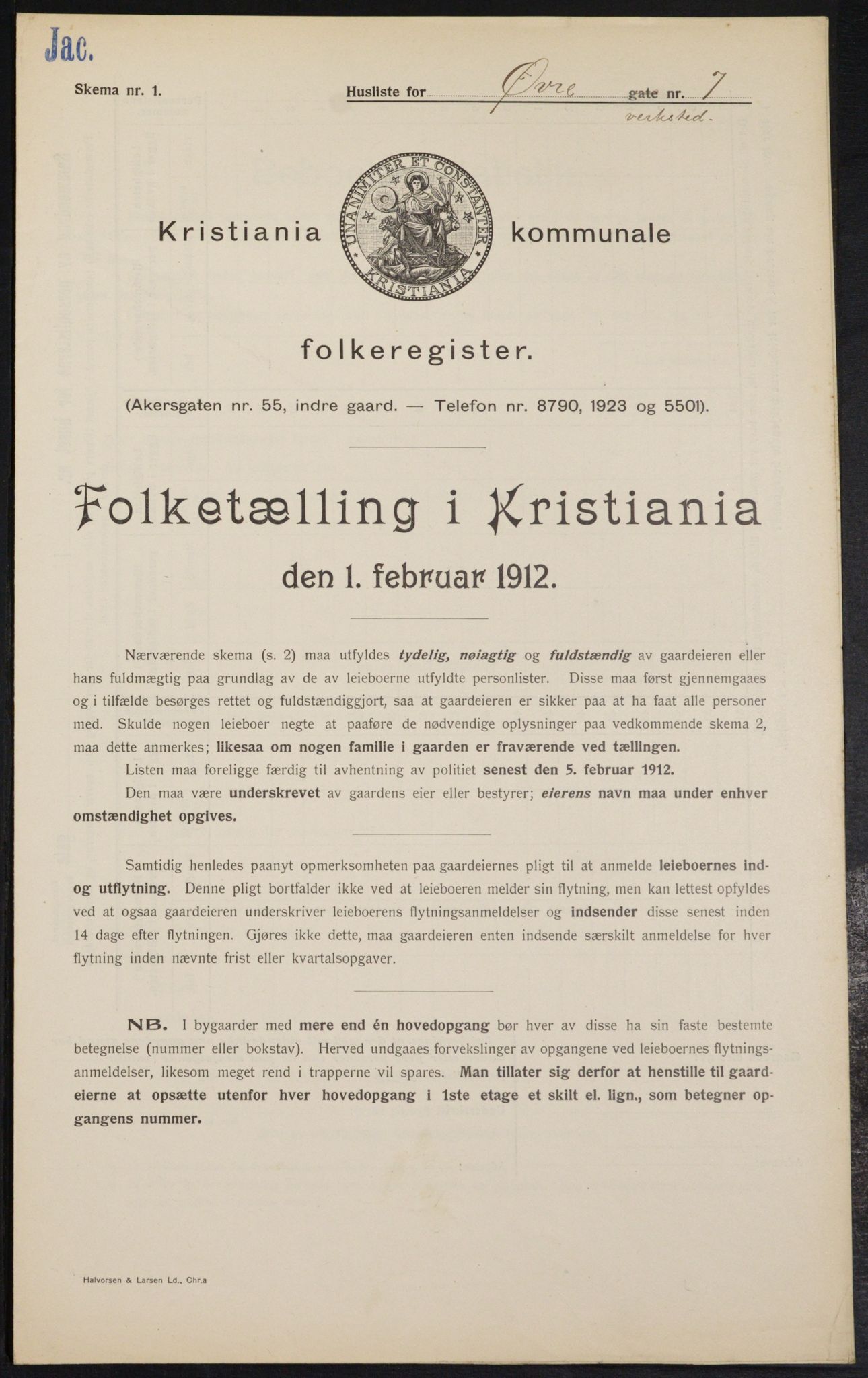 OBA, Kommunal folketelling 1.2.1912 for Kristiania, 1912, s. 129856