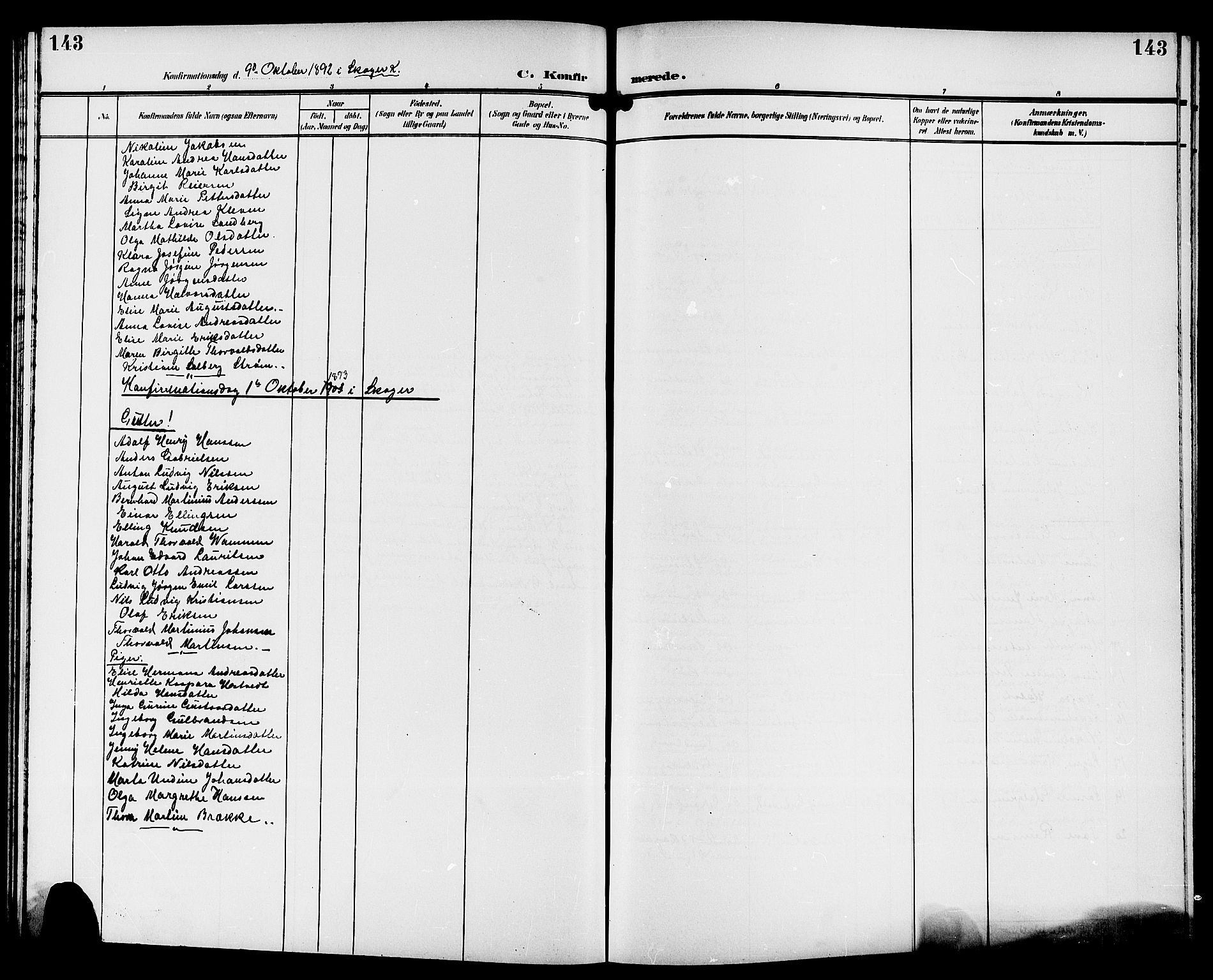 Strømsgodset kirkebøker, AV/SAKO-A-324/G/Ga/L0002: Klokkerbok nr. 2, 1885-1910, s. 143