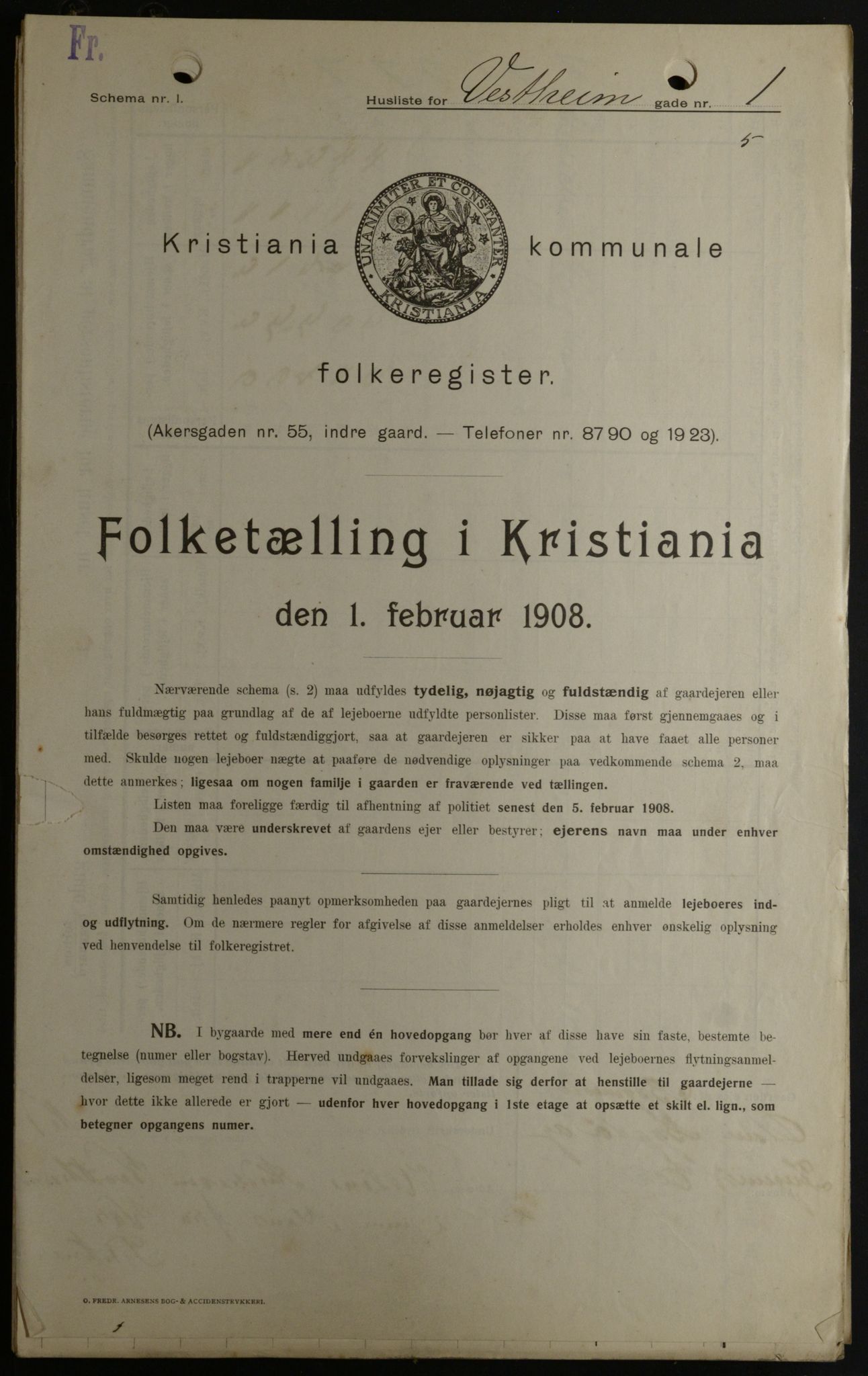 OBA, Kommunal folketelling 1.2.1908 for Kristiania kjøpstad, 1908, s. 109934