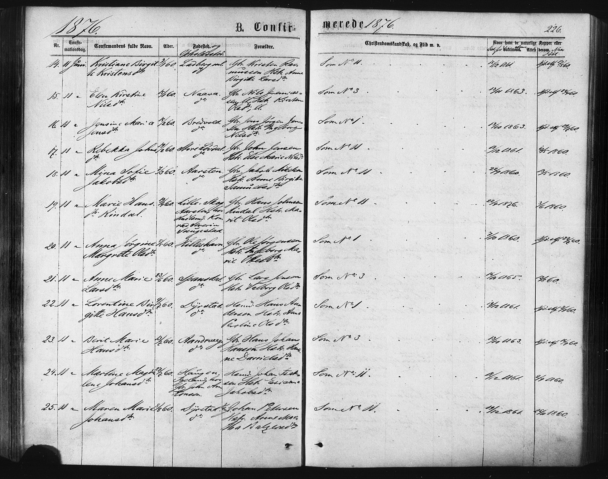 Ibestad sokneprestembete, AV/SATØ-S-0077/H/Ha/Haa/L0010kirke: Ministerialbok nr. 10, 1869-1879, s. 226