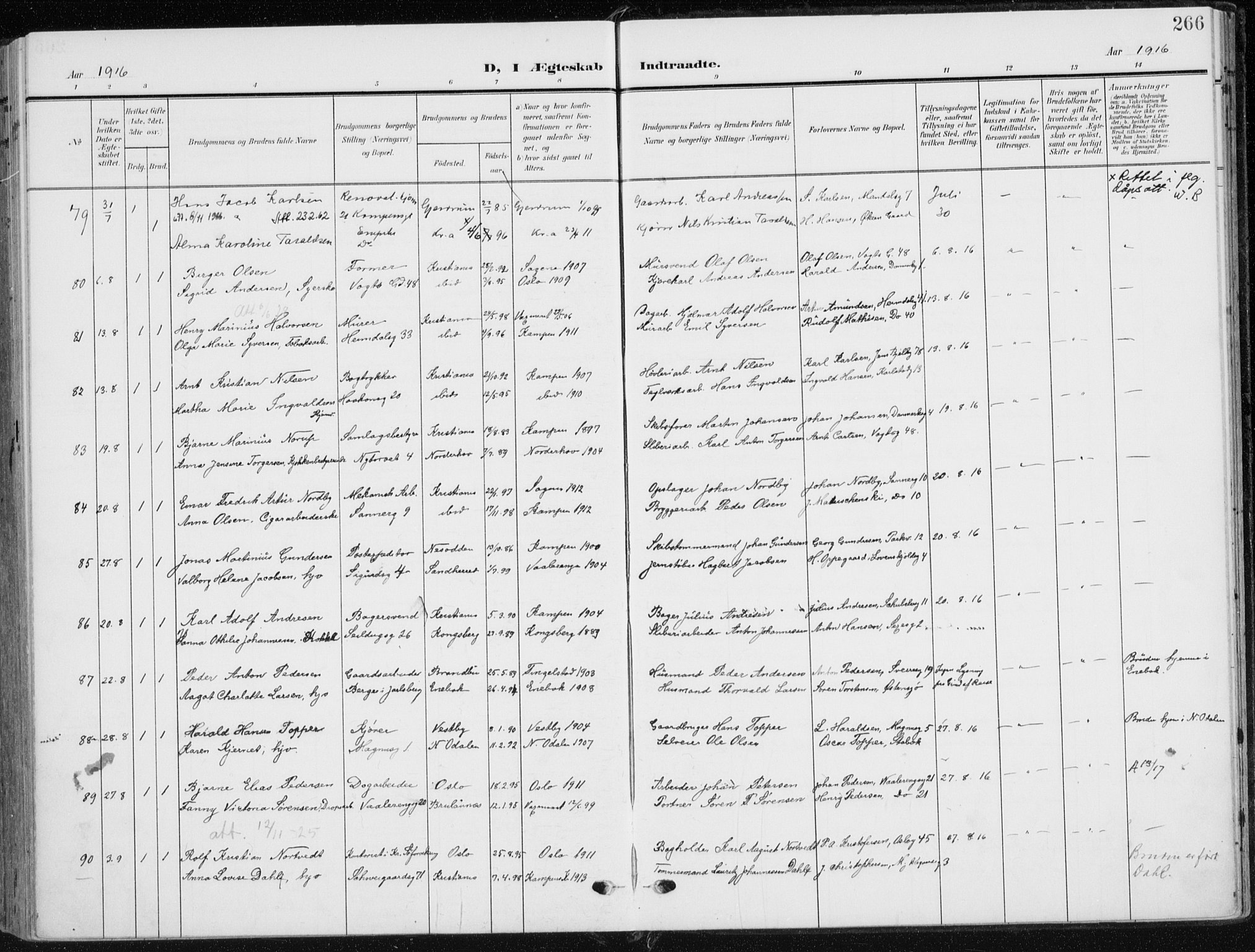Kampen prestekontor Kirkebøker, AV/SAO-A-10853/F/Fa/L0011: Ministerialbok nr. I 11, 1907-1917, s. 266