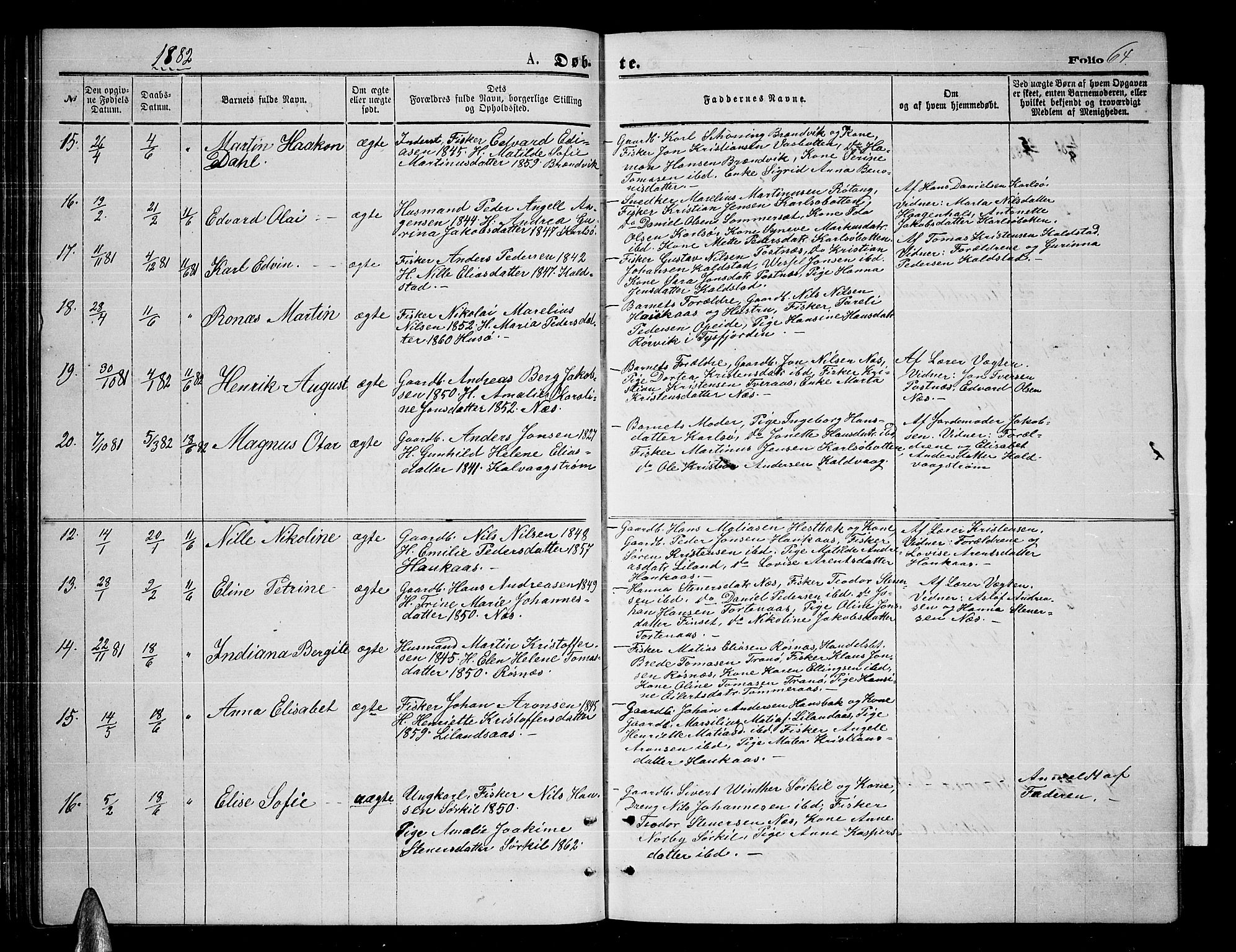 Ministerialprotokoller, klokkerbøker og fødselsregistre - Nordland, AV/SAT-A-1459/859/L0858: Klokkerbok nr. 859C04, 1873-1886, s. 64