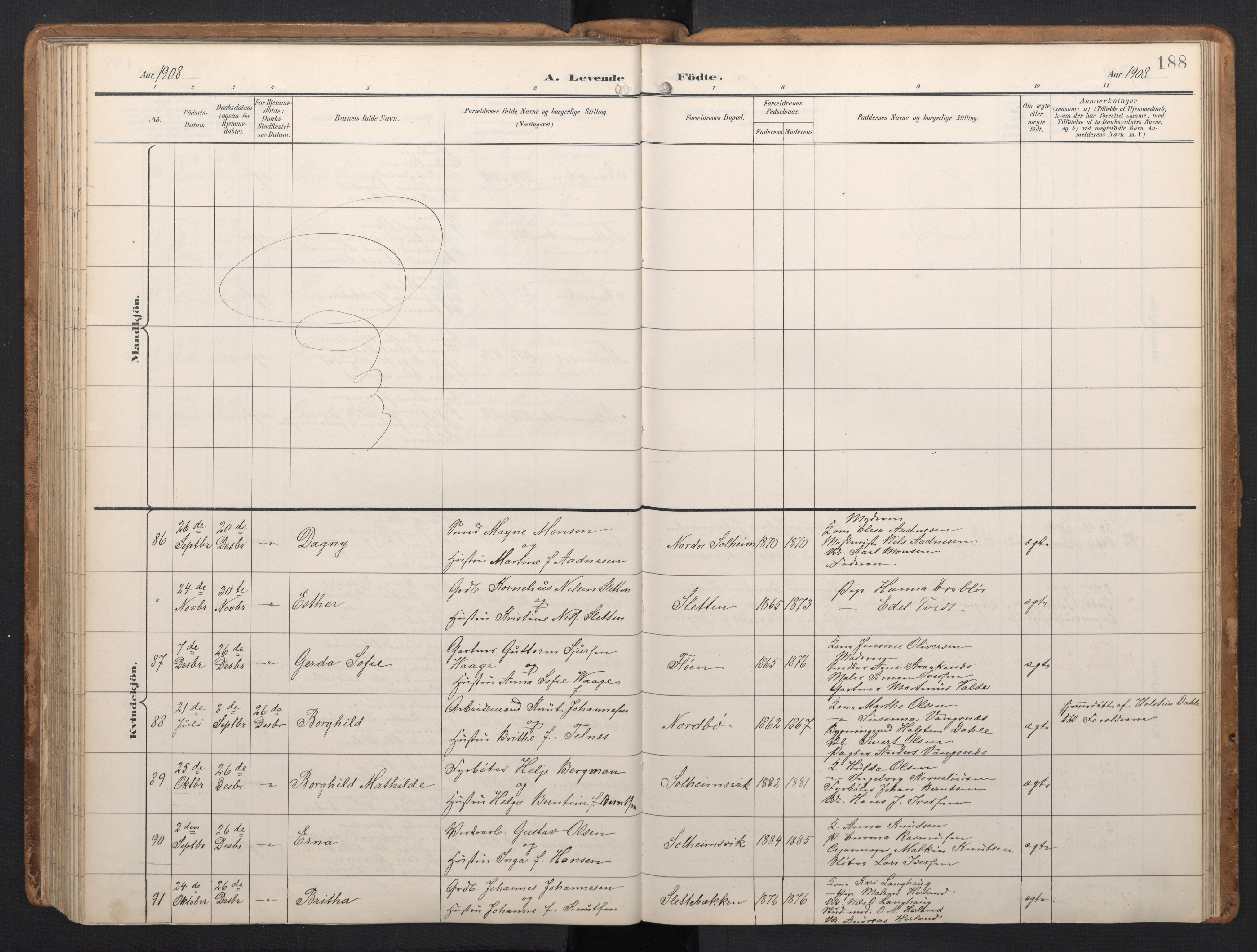 Årstad Sokneprestembete, AV/SAB-A-79301/H/Hab/L0002: Klokkerbok nr. A 2, 1896-1912, s. 187b-188a