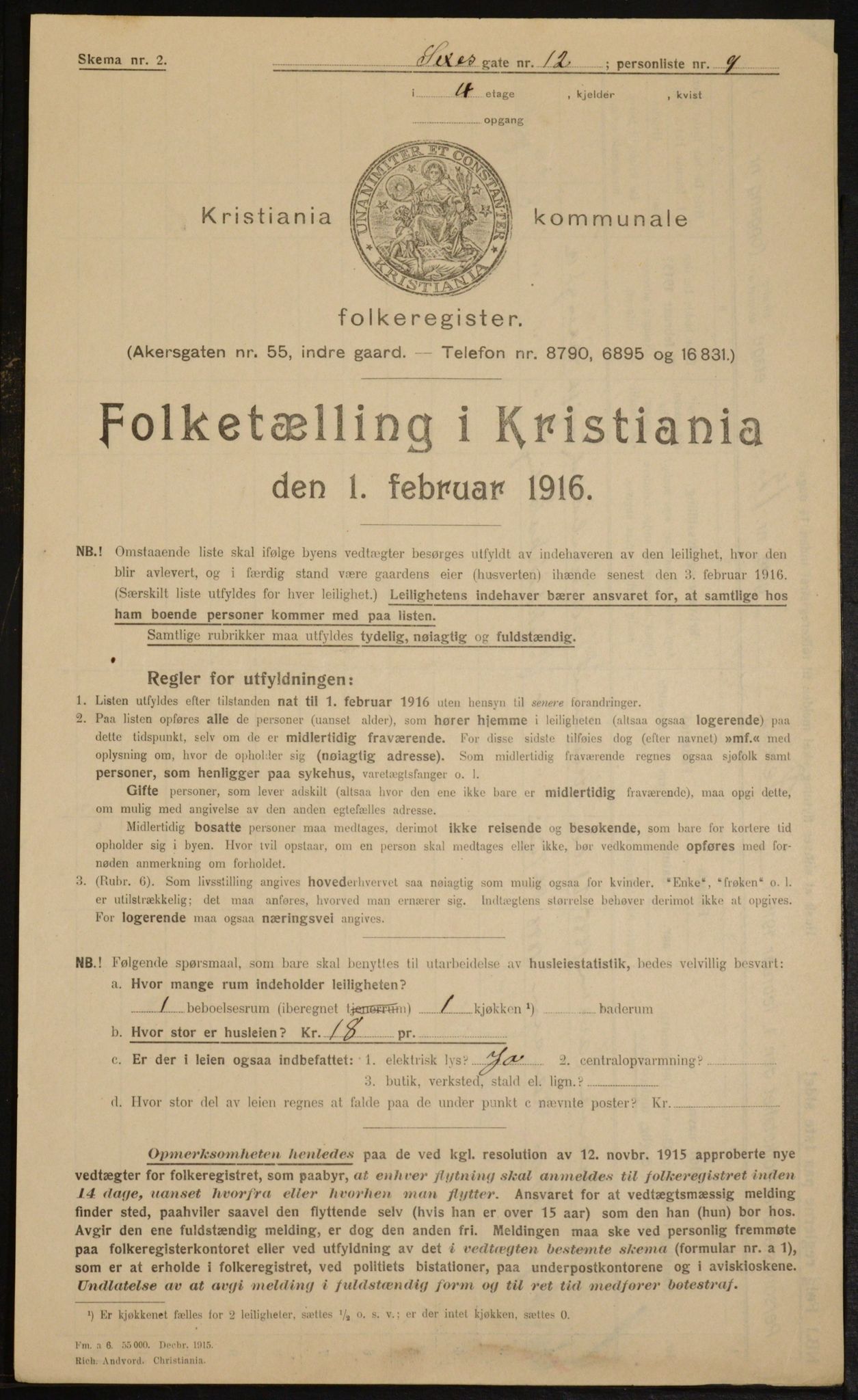 OBA, Kommunal folketelling 1.2.1916 for Kristiania, 1916, s. 97183