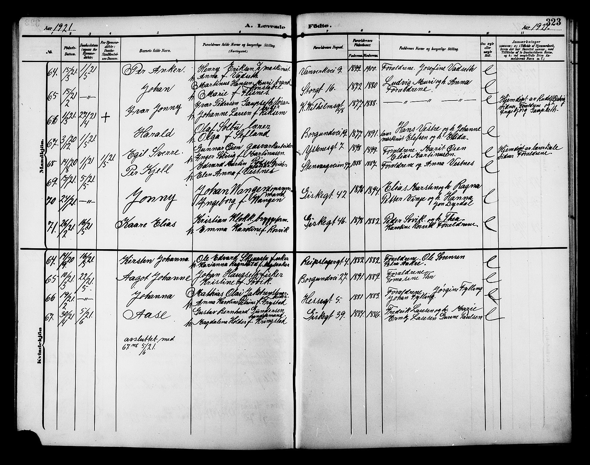 Ministerialprotokoller, klokkerbøker og fødselsregistre - Møre og Romsdal, AV/SAT-A-1454/529/L0471: Klokkerbok nr. 529C08, 1909-1921, s. 323