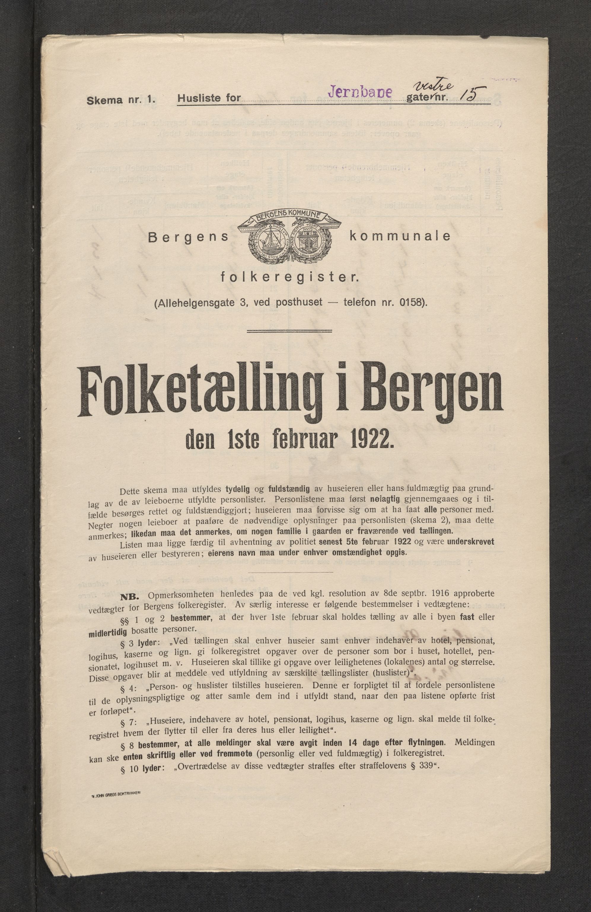 SAB, Kommunal folketelling 1922 for Bergen kjøpstad, 1922, s. 15976