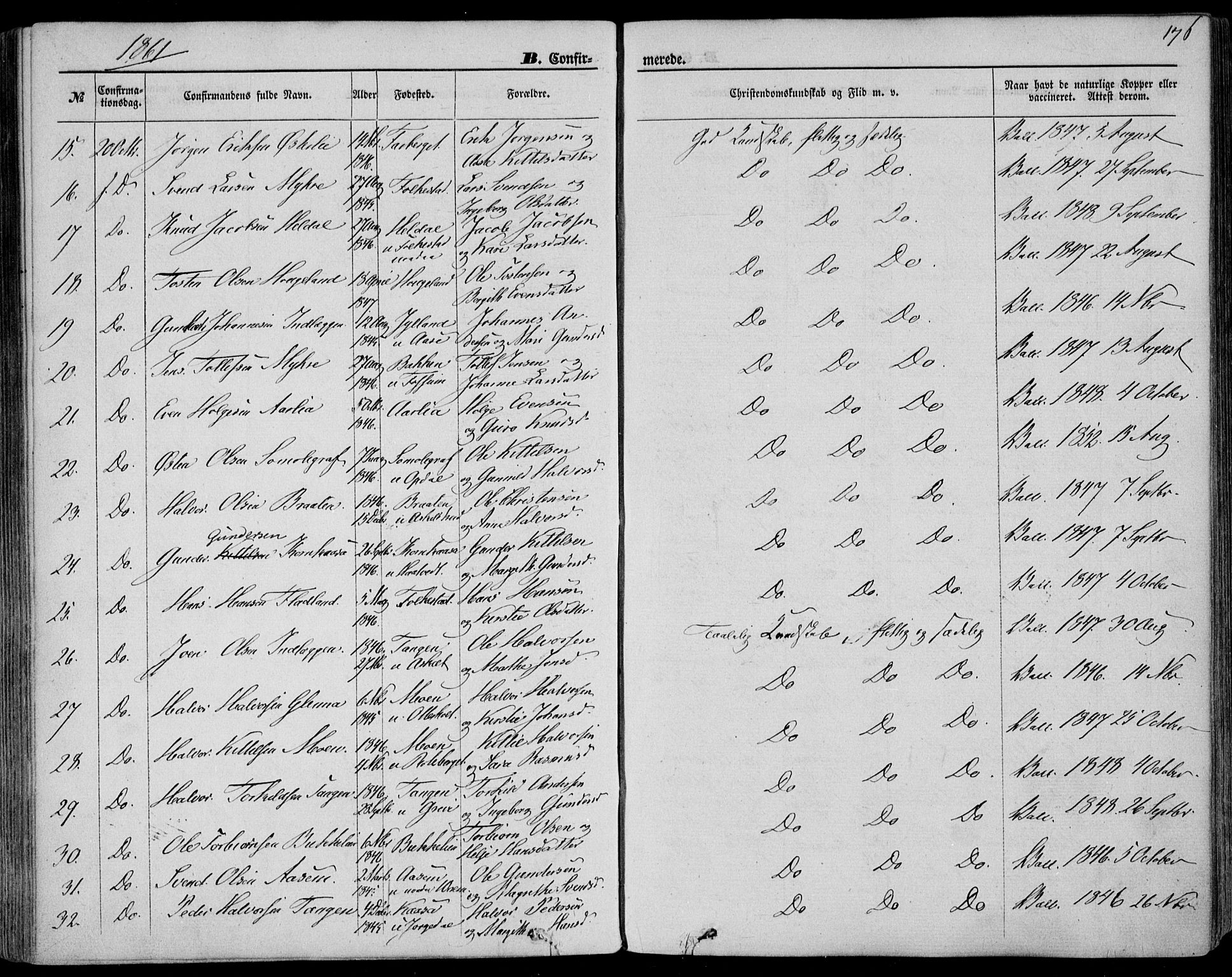 Bø kirkebøker, AV/SAKO-A-257/F/Fa/L0009: Ministerialbok nr. 9, 1862-1879, s. 176