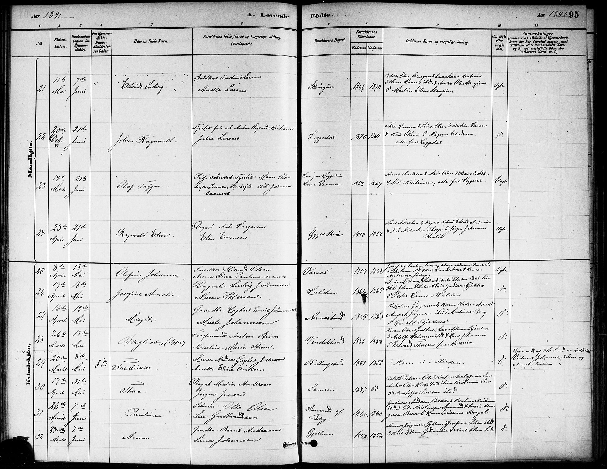 Asker prestekontor Kirkebøker, AV/SAO-A-10256a/F/Fa/L0013: Ministerialbok nr. I 13, 1879-1896, s. 95