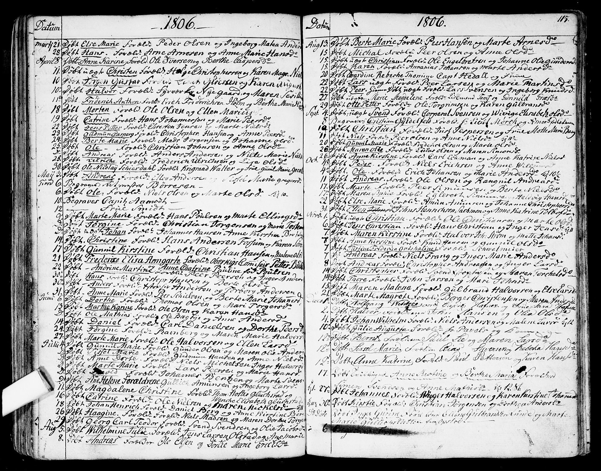 Garnisonsmenigheten Kirkebøker, SAO/A-10846/G/Ga/L0001: Klokkerbok nr. 1, 1796-1814, s. 114-115