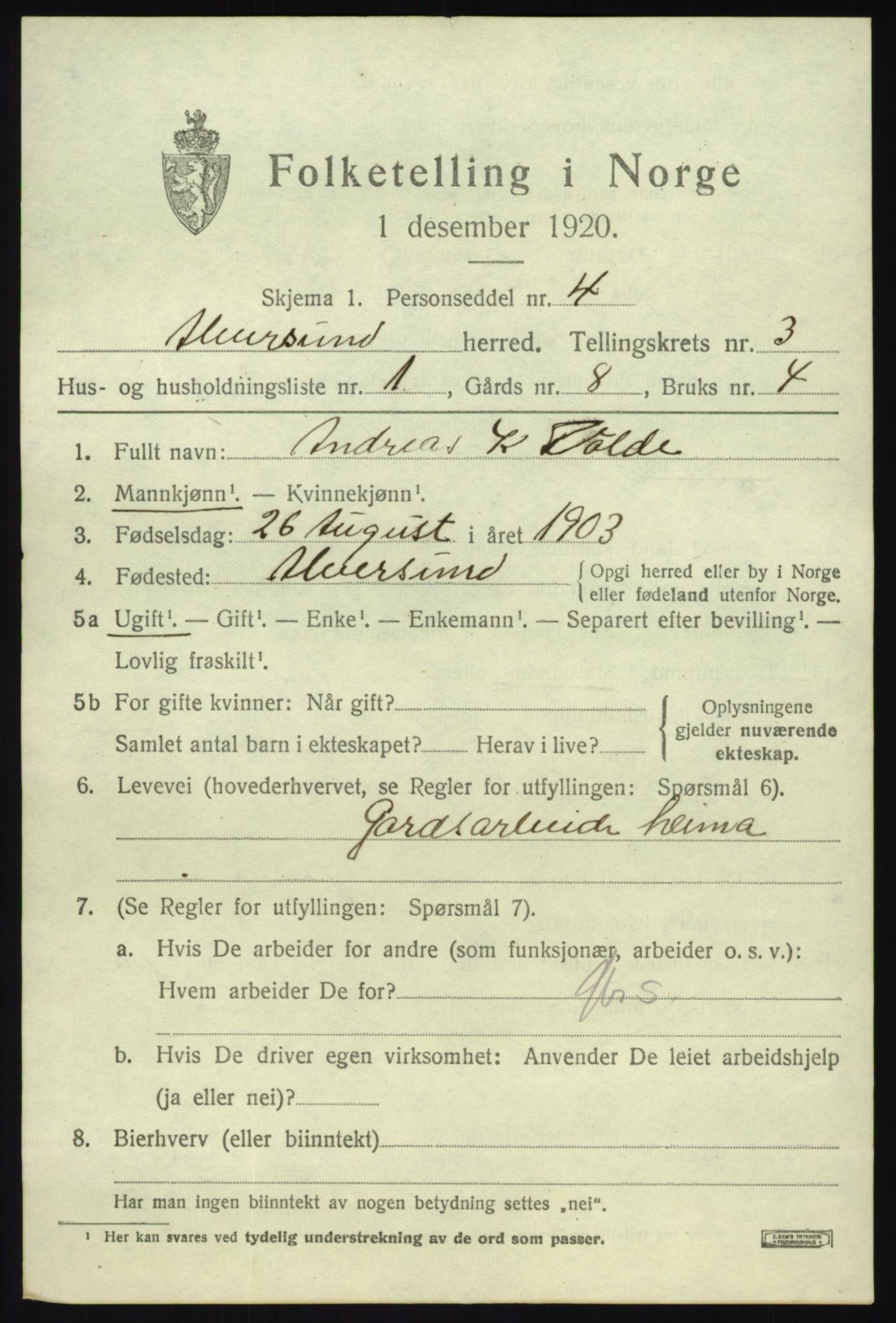 SAB, Folketelling 1920 for 1257 Alversund herred, 1920, s. 2022