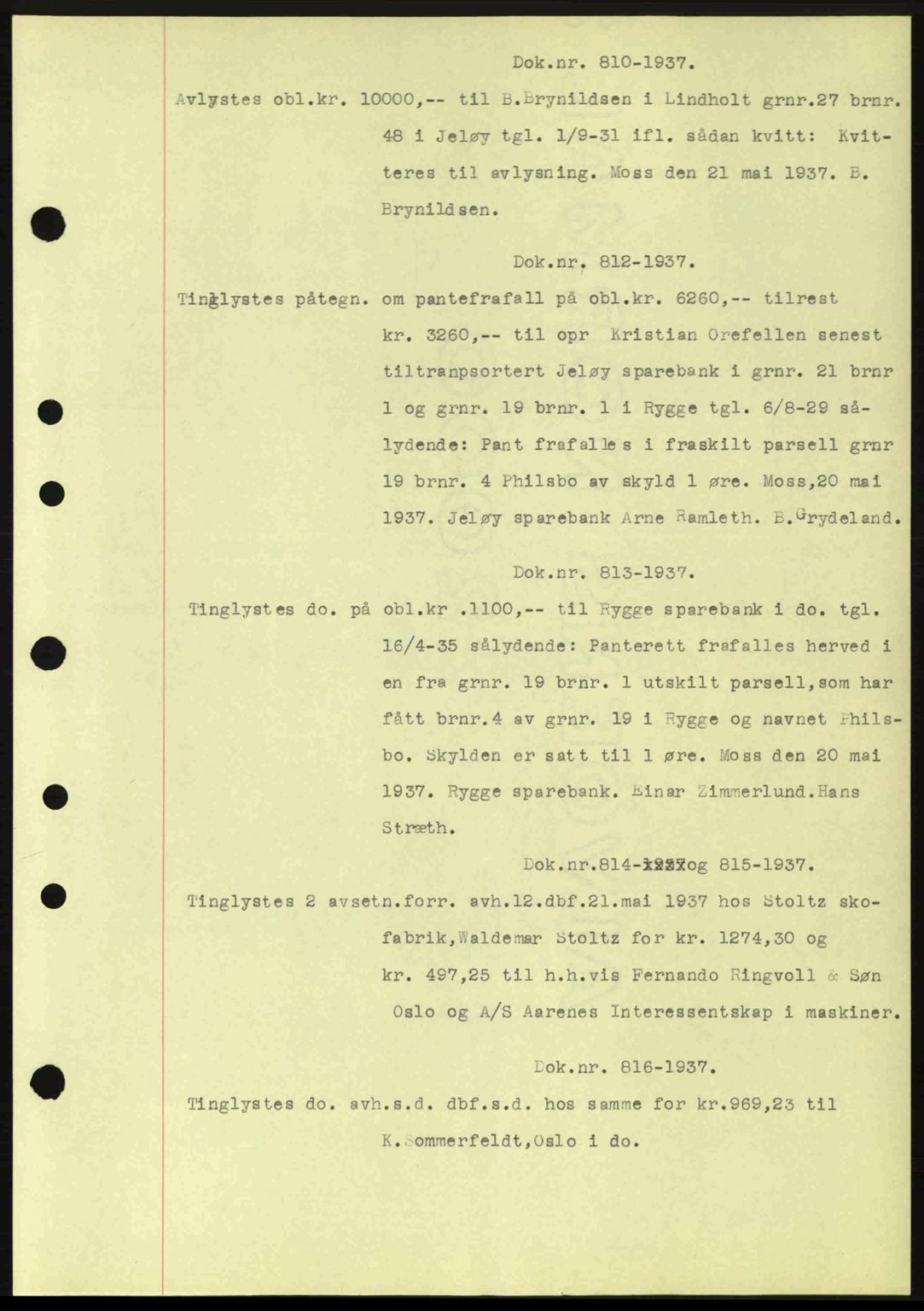 Moss sorenskriveri, SAO/A-10168: Pantebok nr. B3, 1937-1937, Dagboknr: 810/1937