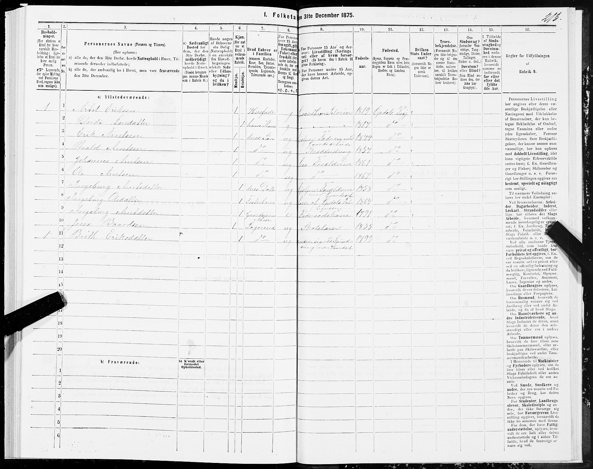 SAT, Folketelling 1875 for 1634P Oppdal prestegjeld, 1875, s. 3213