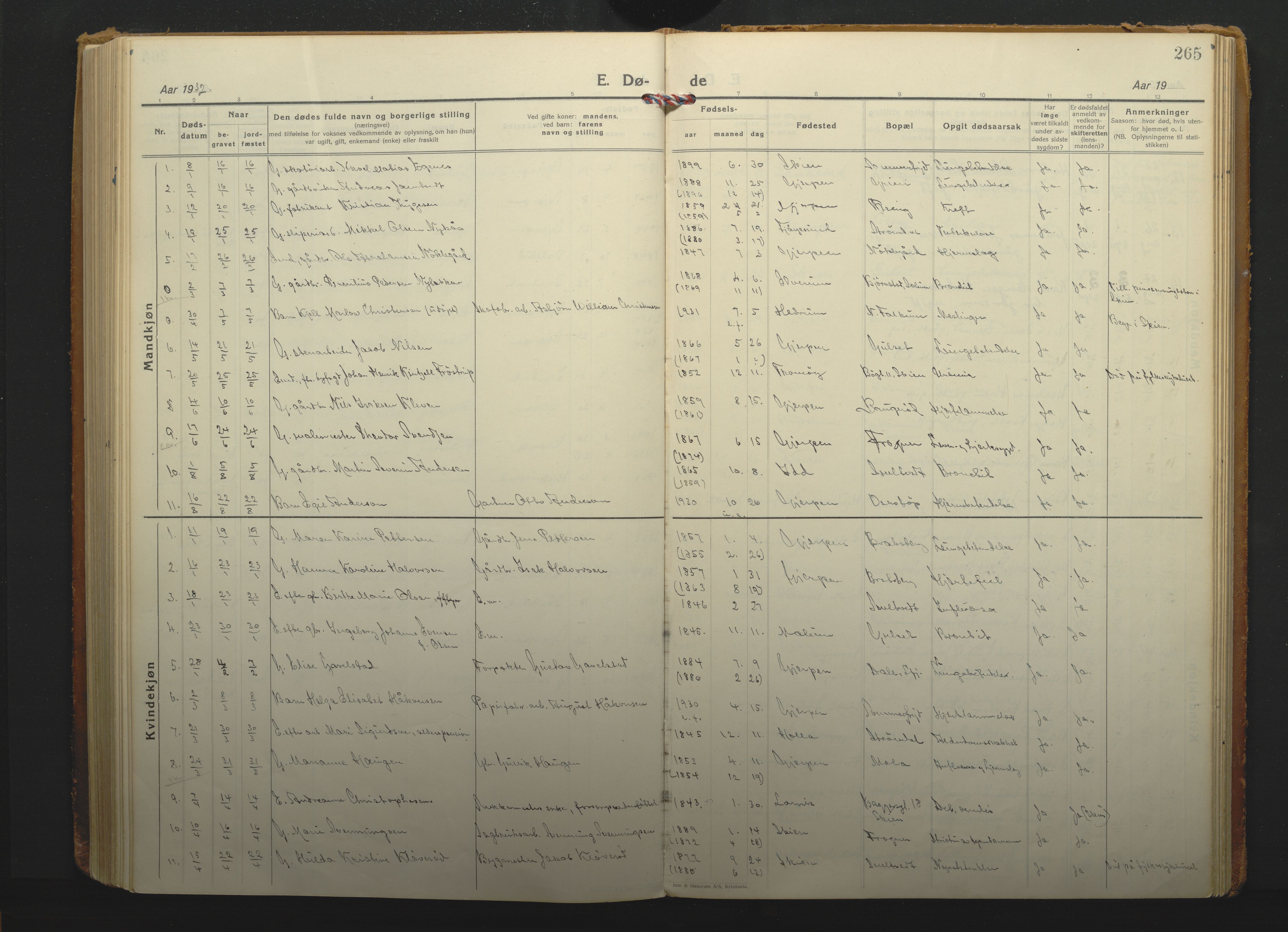 Gjerpen kirkebøker, SAKO/A-265/F/Fa/L0014: Ministerialbok nr. I 14, 1925-1938, s. 265