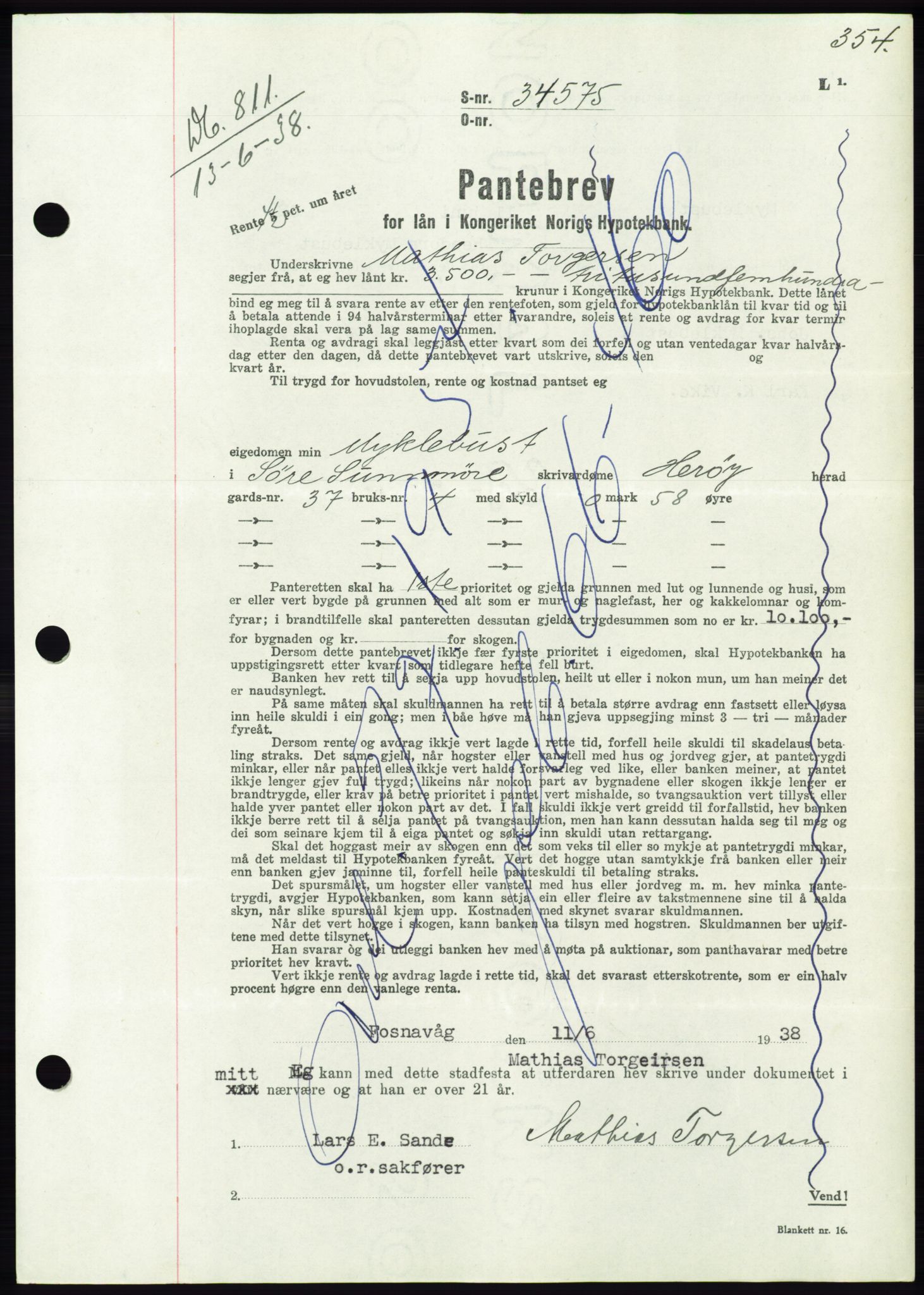 Søre Sunnmøre sorenskriveri, AV/SAT-A-4122/1/2/2C/L0065: Pantebok nr. 59, 1938-1938, Dagboknr: 811/1938