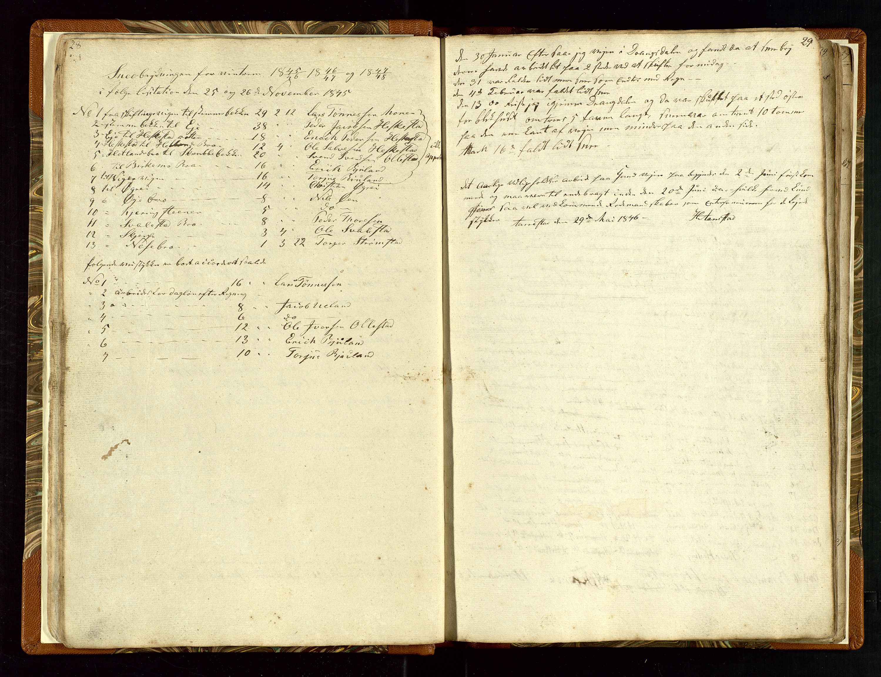 Helleland lensmannskontor, AV/SAST-A-100209/Ya/L0003: Diverseprotokoll, 1842-1960, s. 28-29