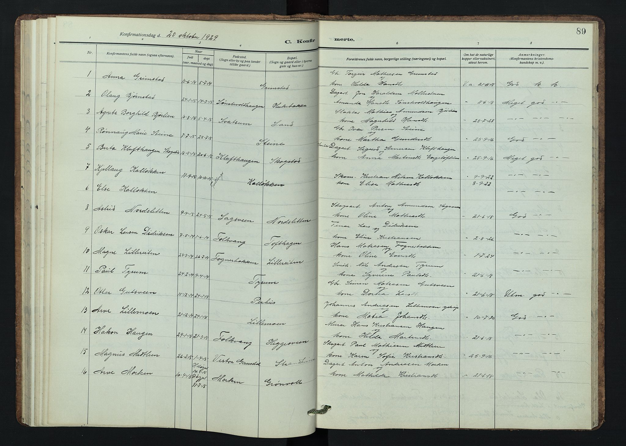 Østre Gausdal prestekontor, AV/SAH-PREST-092/H/Ha/Hab/L0005: Klokkerbok nr. 5, 1915-1944, s. 89